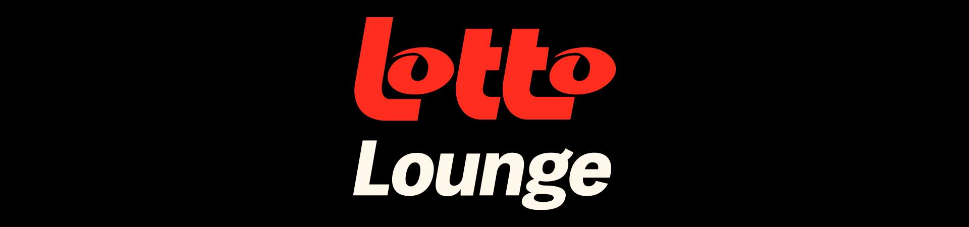 Het logo van Lotto Lounge tegen een zwarte achtergrond, met 'Lotto' in het rood en 'Lounge' in het wit