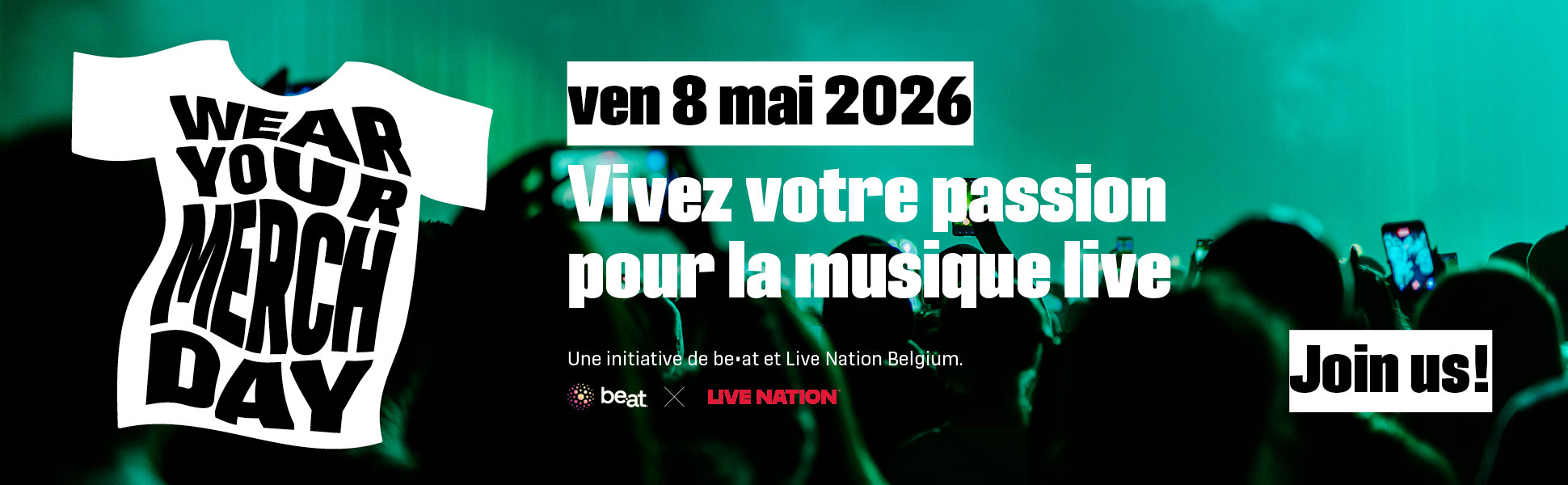 Bannière destinée à promouvoir la première édition de la journée « Wear Your Merch » le 8 mai 2026.