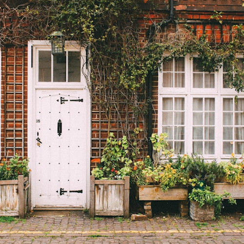 The entrance to a charming cottage hire