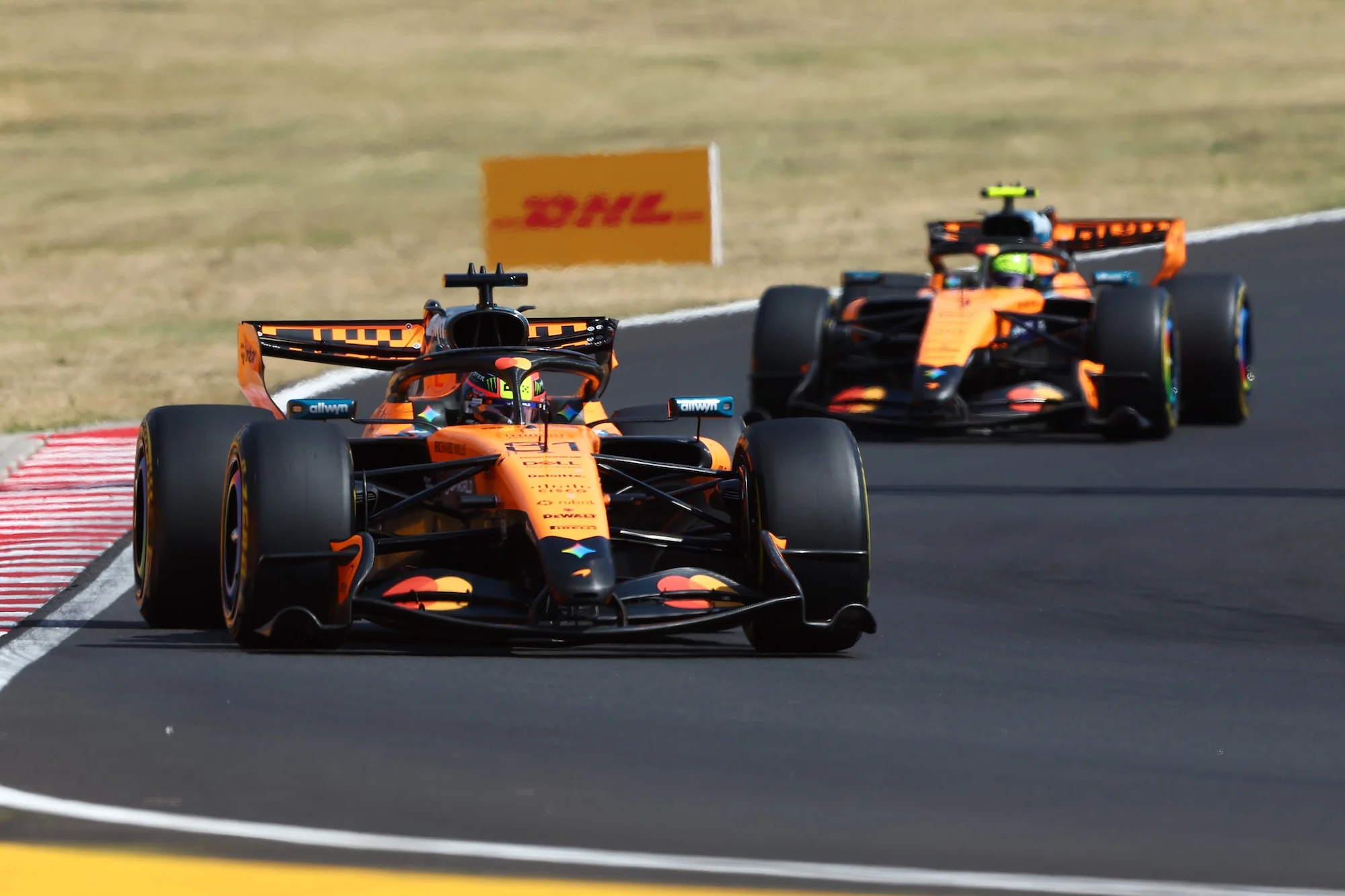 Oscar Piastri driving the MCL40 on track at Hungaroring
