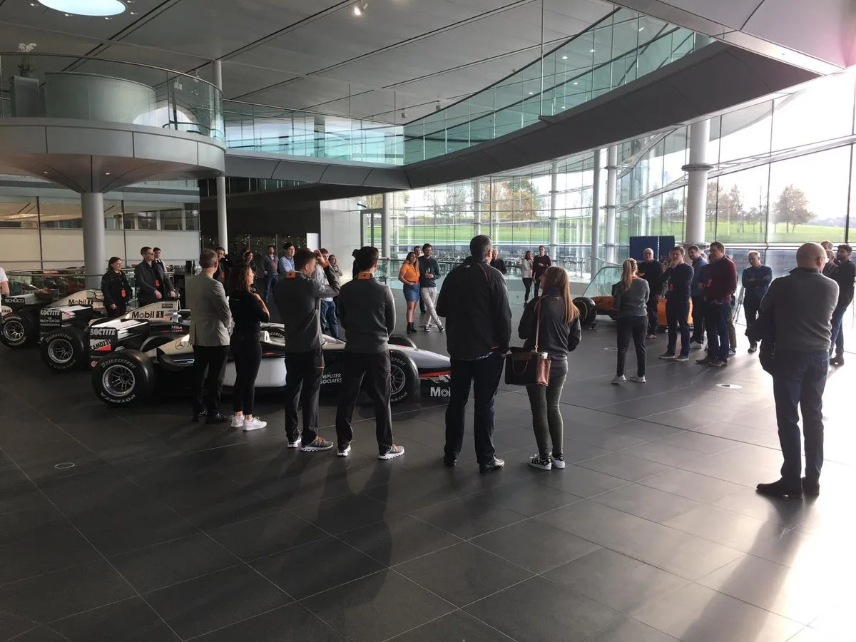 Back at base Our lucky McLaren Plus fans gather at HQ to watch the Brazilian GP - 1