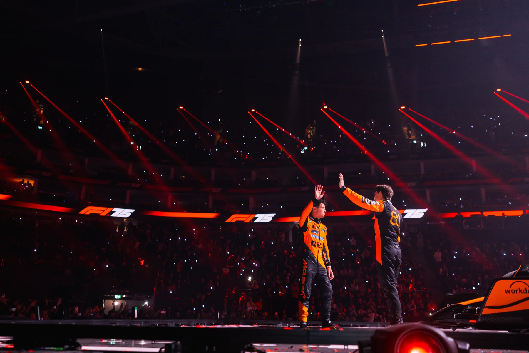 Formula-1 - 2025 - The-whole-team-are-excited-reaction-from-the-team-at-f1-75-live - Behind the curtain  F1 on stage - 9