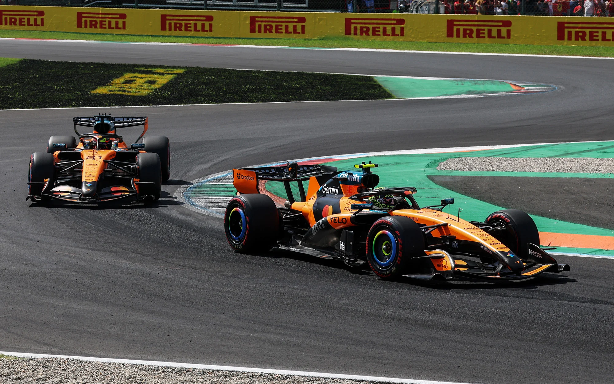 Lando Norris and Oscar Piastri on track at the Italian Grand Prix