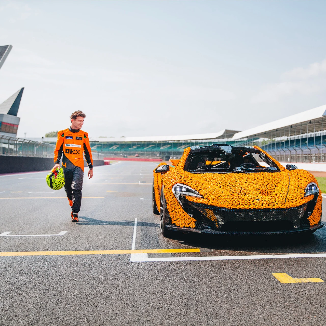 Lando took a McLaren P1™ built from LEGO Technic elements for a lap of Silverstone