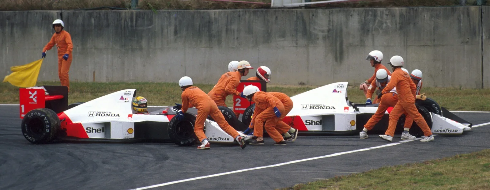One of Formula 1's most iconic shunts; in the 1989 Japanese Grand Prix, Ayrton Senna and Alan Prost collided to bring the 1989 world championship to a dramatic conclusion.