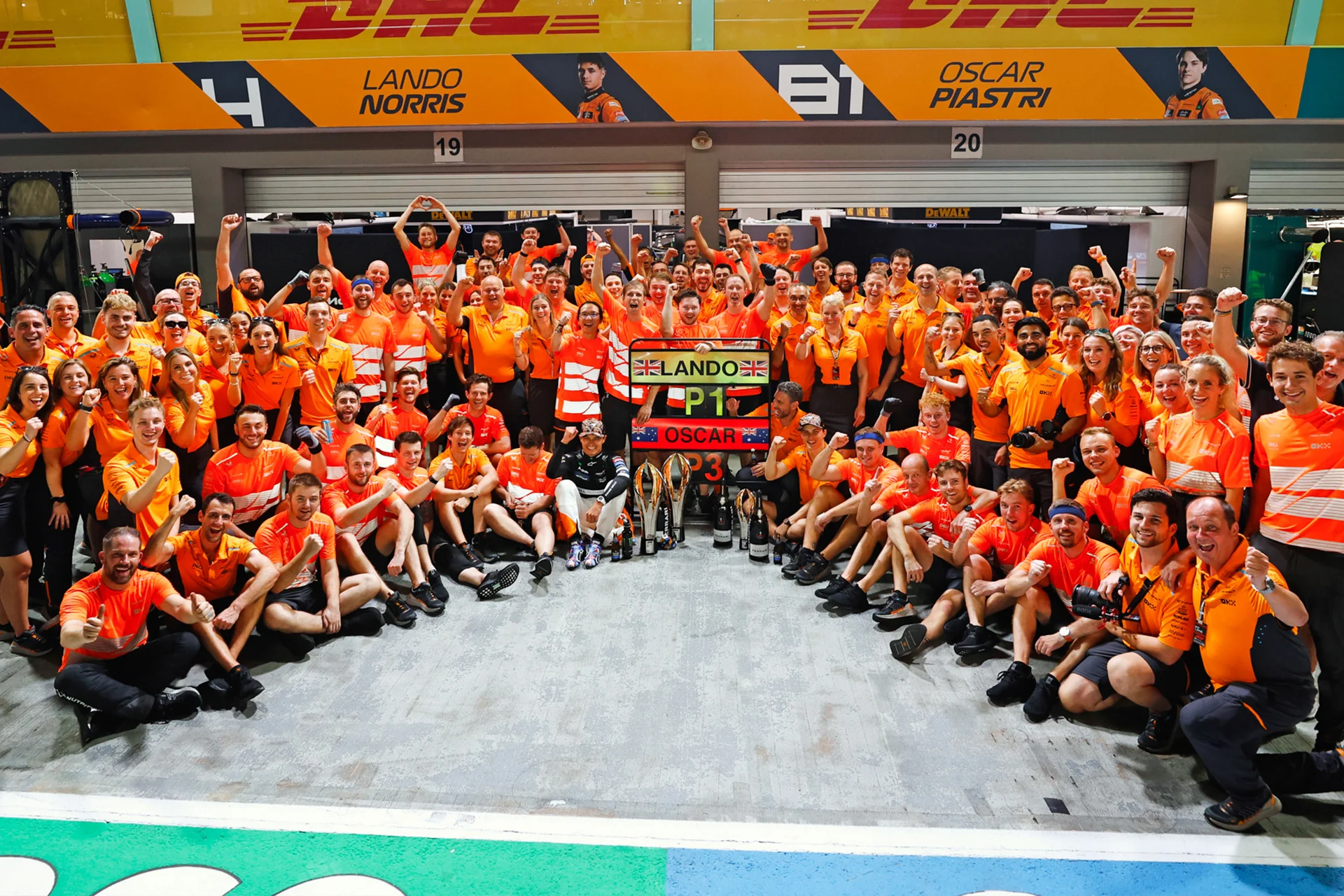Formula-1 - 2024 - Singapore-grand-prix Double papaya on the podium 