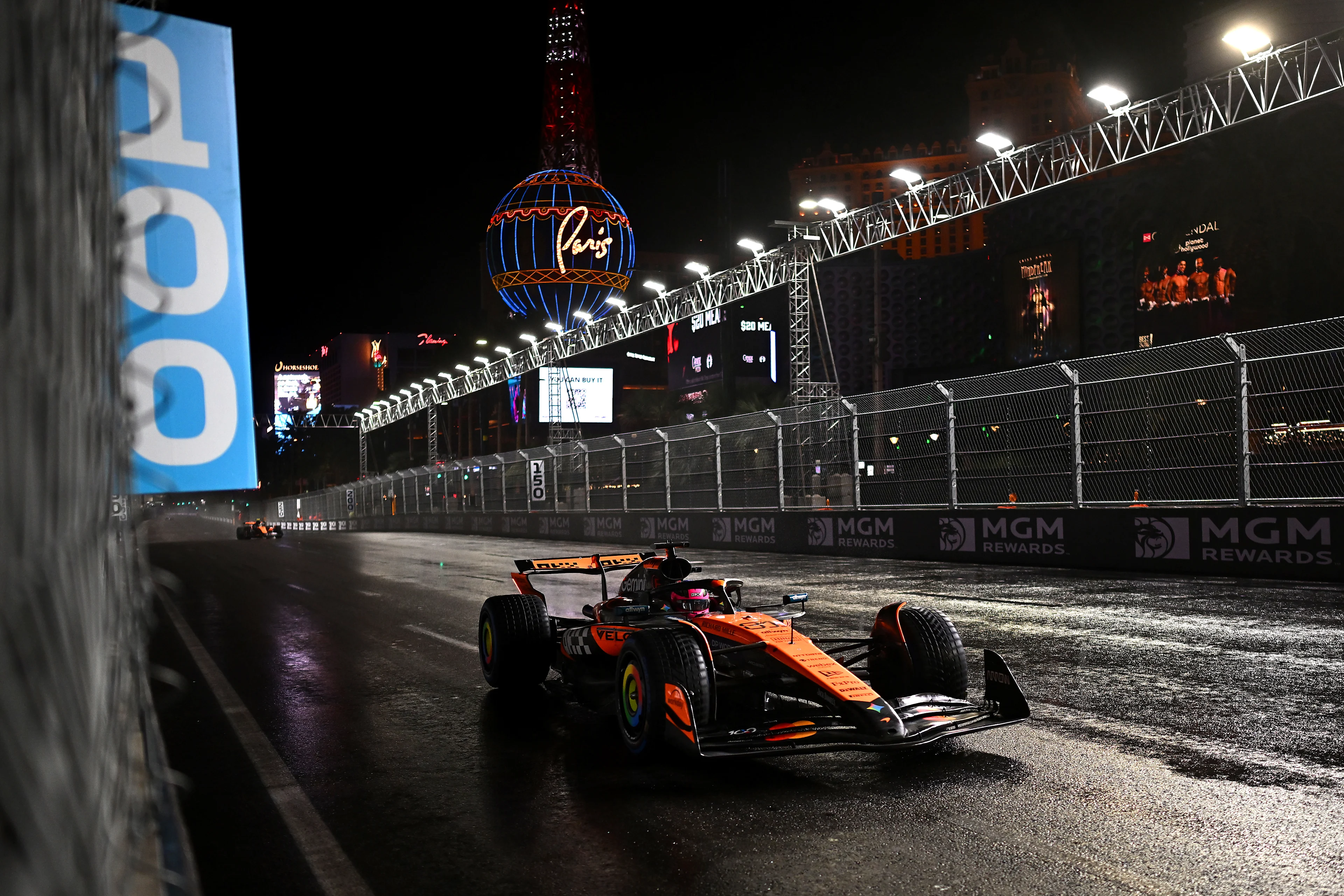 Lando Norris driving the MCL39 on track during qualifying ahead of the Las Vegas Grand Prix
