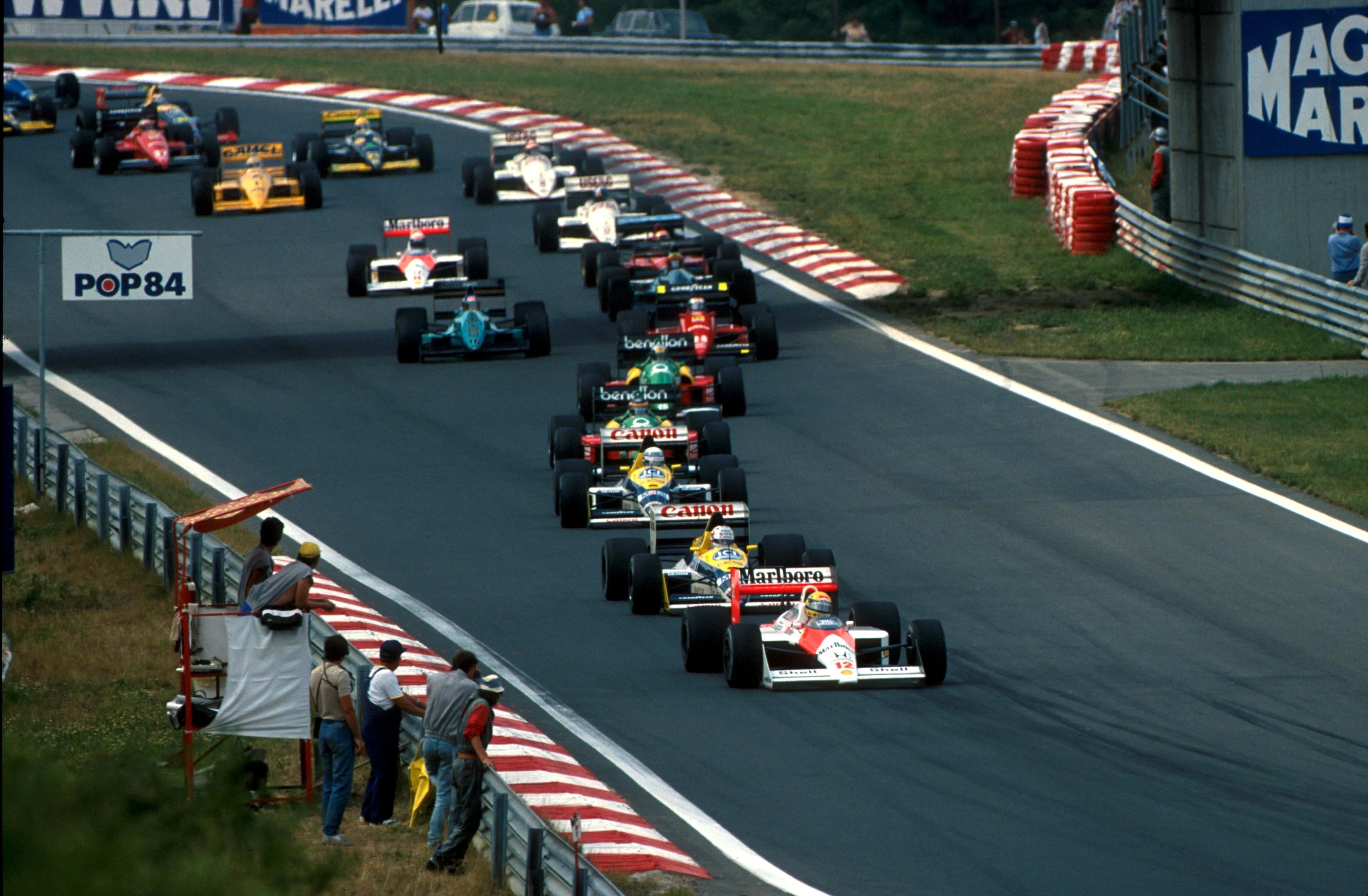 Pole sitter Ayrton Senna in the McLaren MP4/4 wins the Hungarian Grand Prix, Hungaroring, Budapest, 10 July 1988.