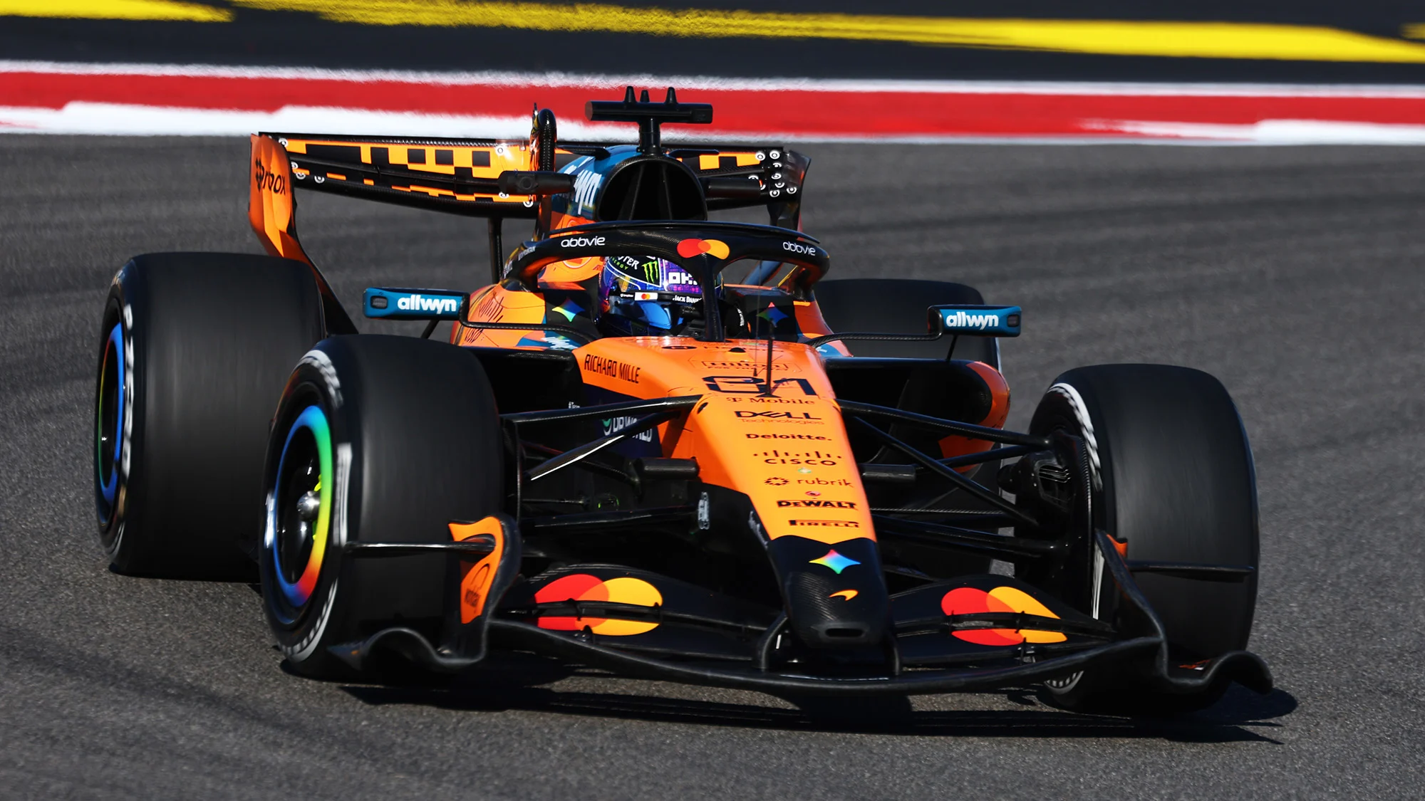 Oscar Piastri driving the (81) McLaren MCL40 Mercedes on track during practice ahead of the F1 Grand Prix of United States at Circuit of The Americas