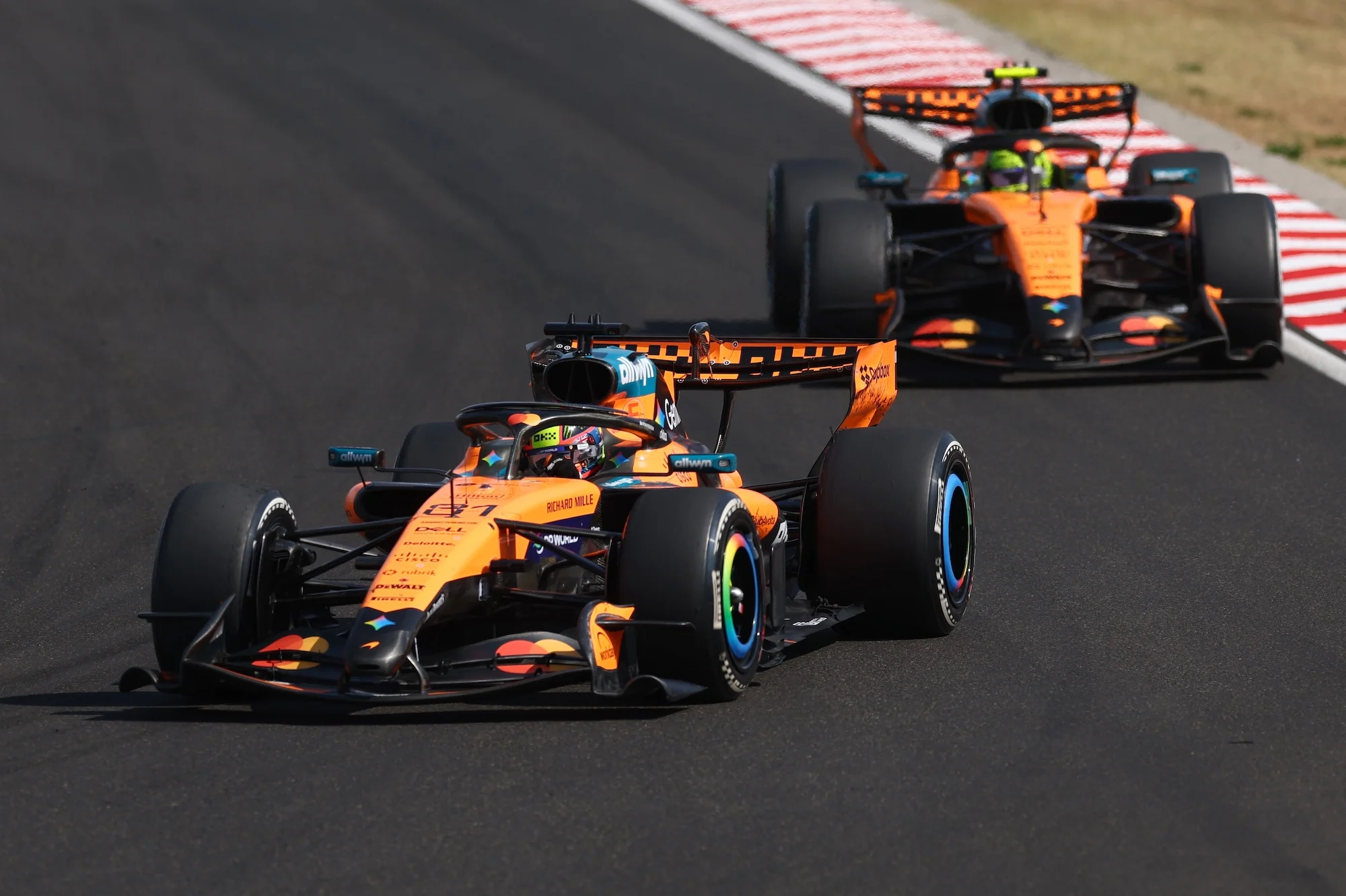 Oscar Piastri and Lando Norris on track at the 2026 Hungarian grand prix