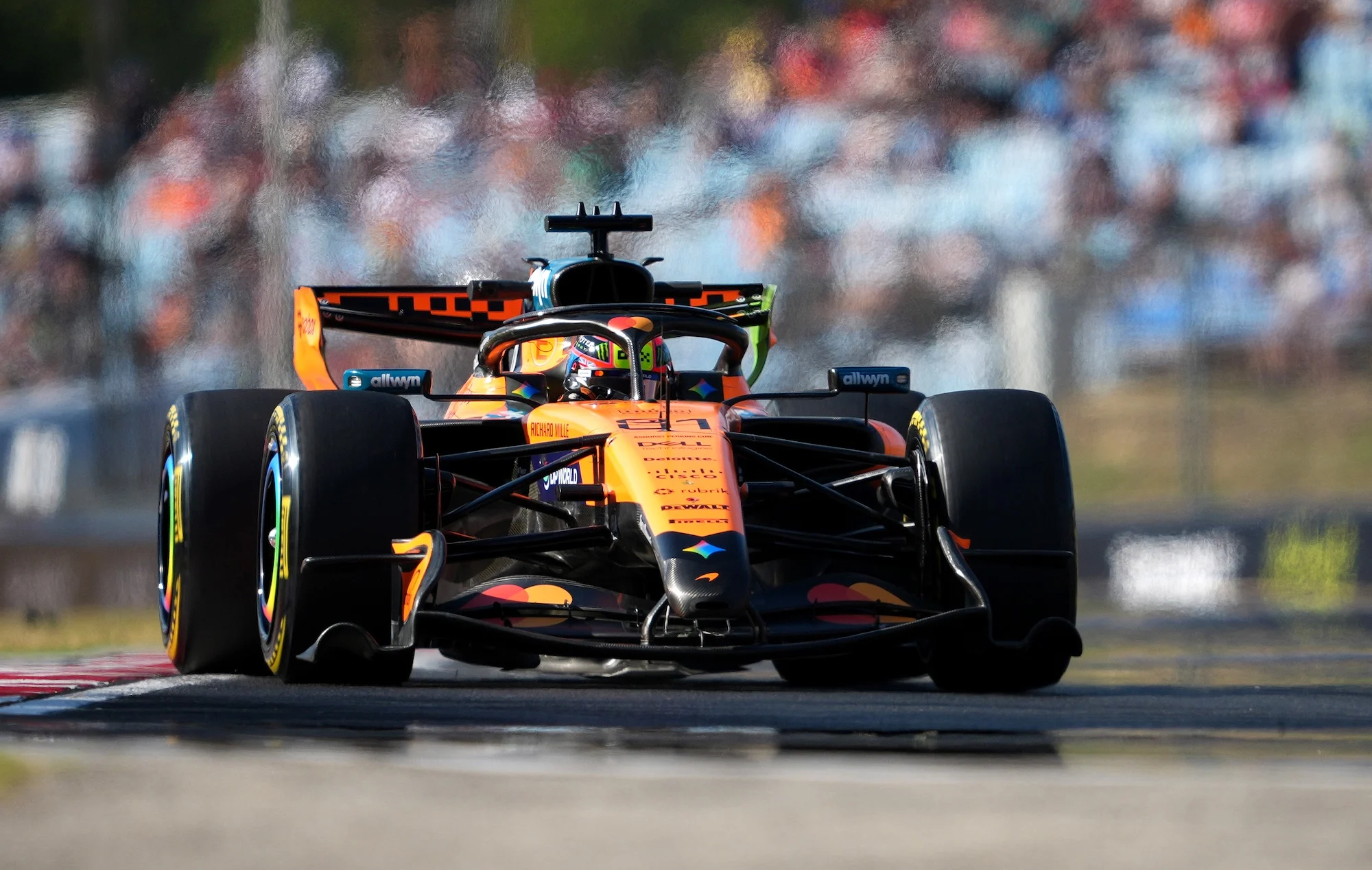 Oscar Piastri driving the MCL40 during practice ahead at the Hungarian grand prix