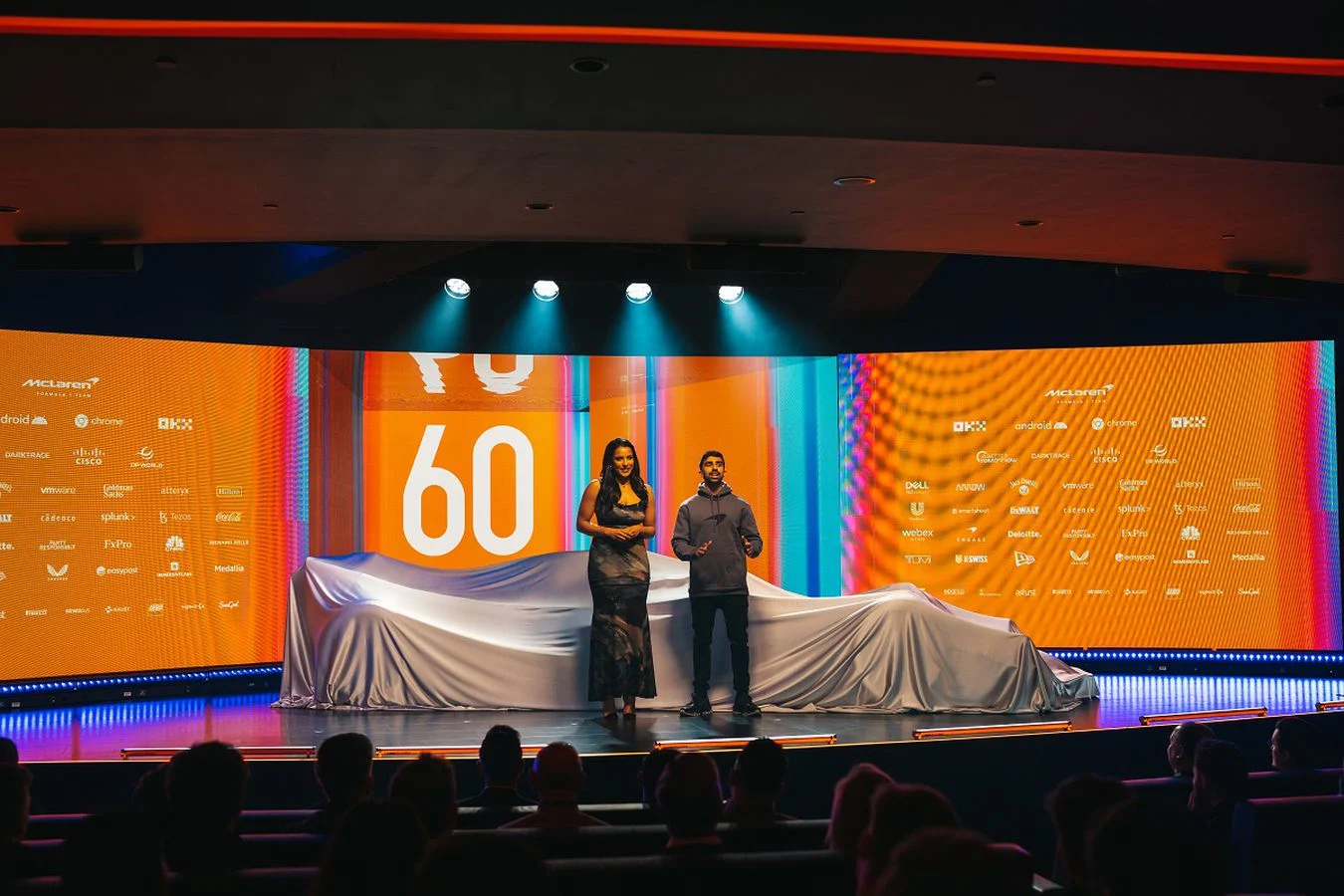 Latest-news - Mclarenracing - Article - Live-in-the-flesh - Live in the flesh Vikkstar123 and Ariana Bravo helped us unveil the MCL60 at MTC - 0