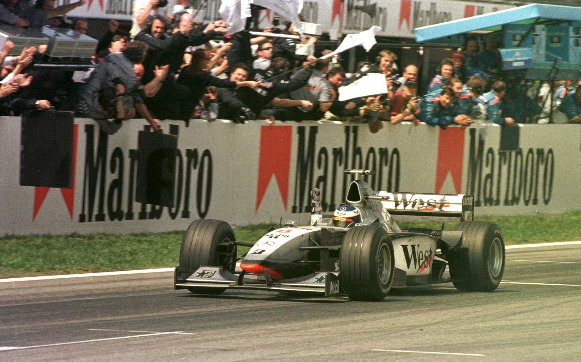 Mika Häkkinen winning at the Circuit de Barcelona-Catalunya in 1998