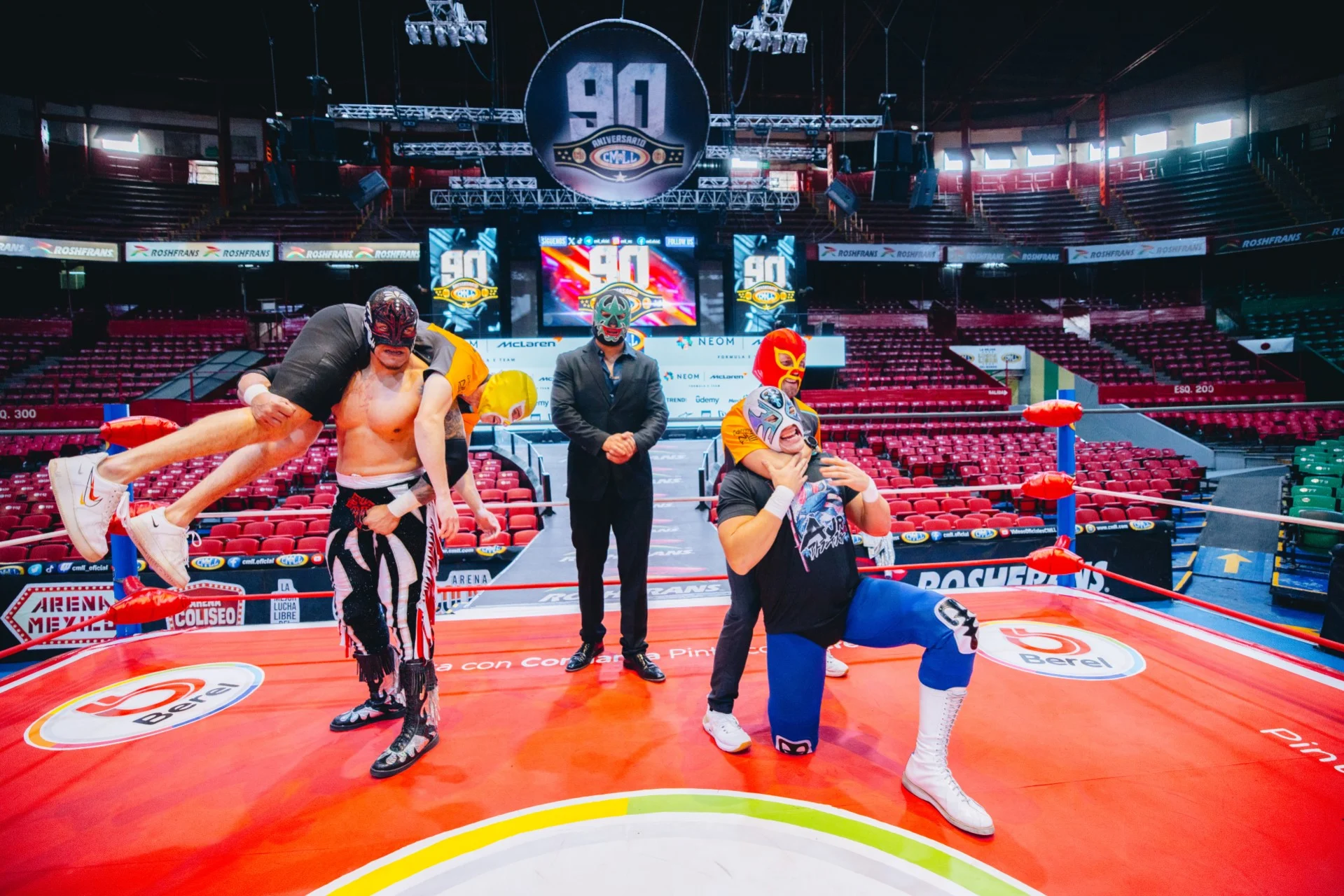 LETS WRESTLE! At the 2024 season opener in Mexico City, our NEOM McLaren Formula E drivers, Jake Hughes and Sam Bird, learnt how to wrestle with professionals.