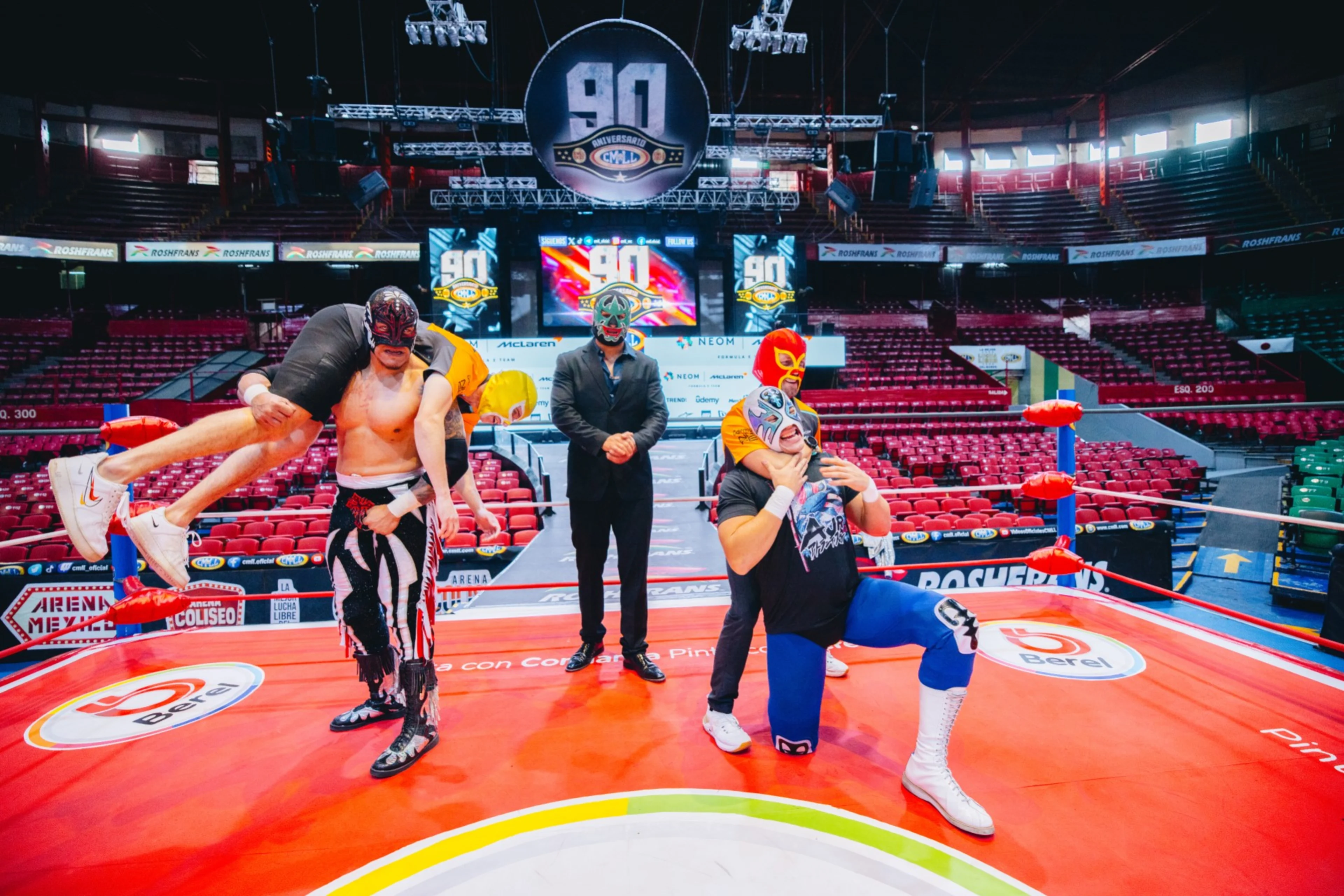LETS WRESTLE! At the 2024 season opener in Mexico City, our NEOM McLaren Formula E drivers, Jake Hughes and Sam Bird, learnt how to wrestle with professionals.
