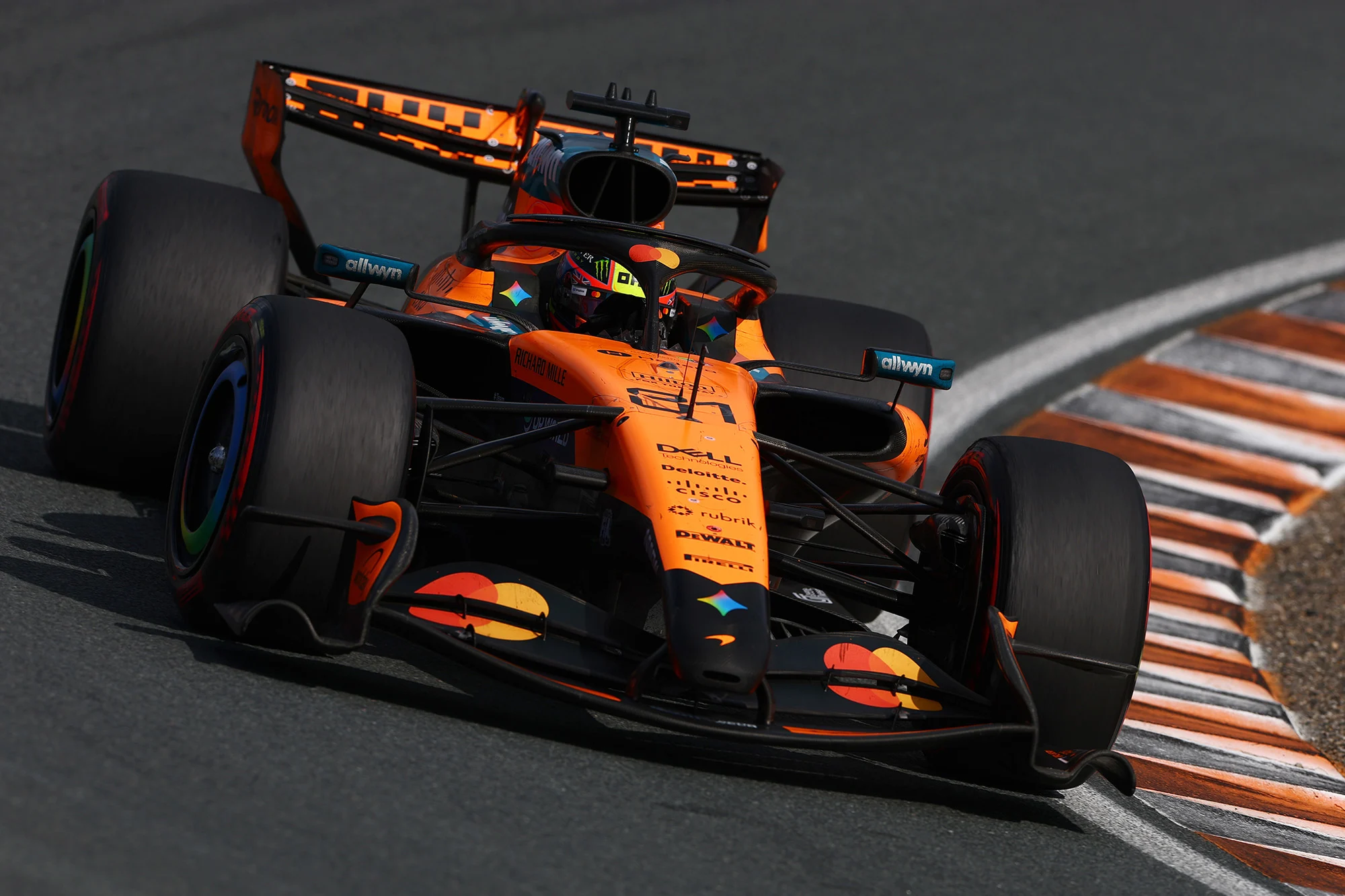 Oscar Piastri in the MCL40 on track at the Dutch GP