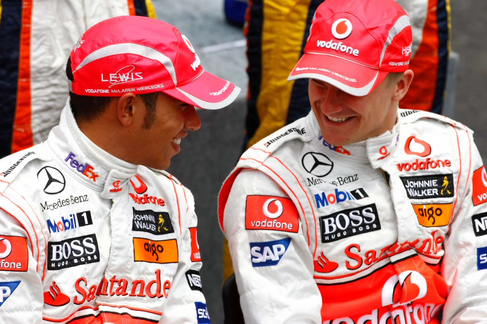 Heikki Kovalainen and Lewis Hamilton at the Sao Paulo grand prix with McLaren