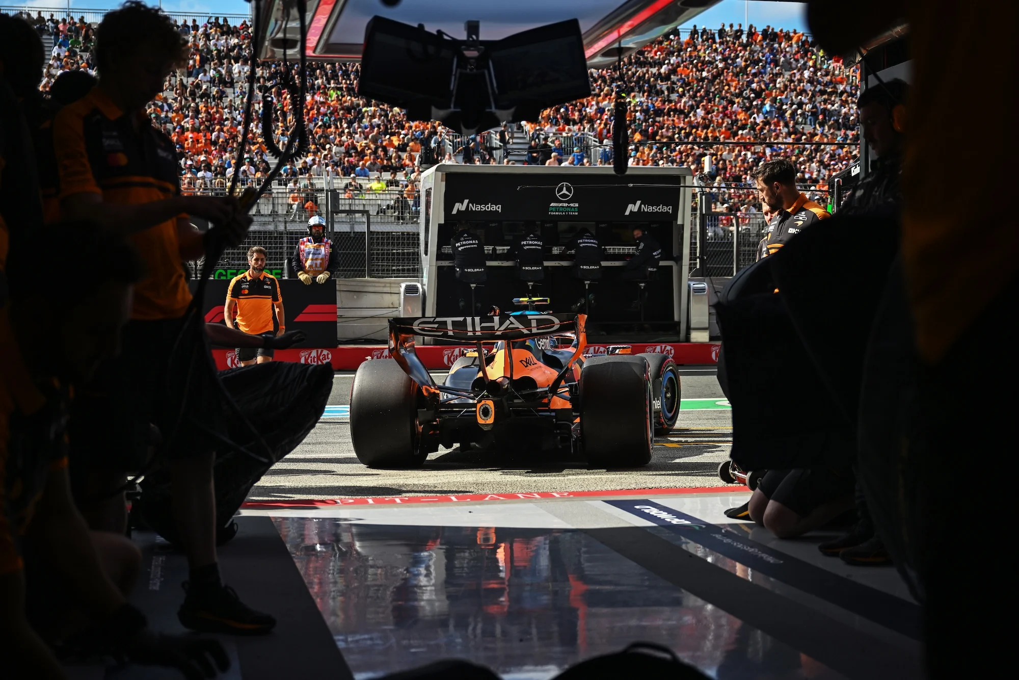 The McLaren garage at the Hungarian grand prix