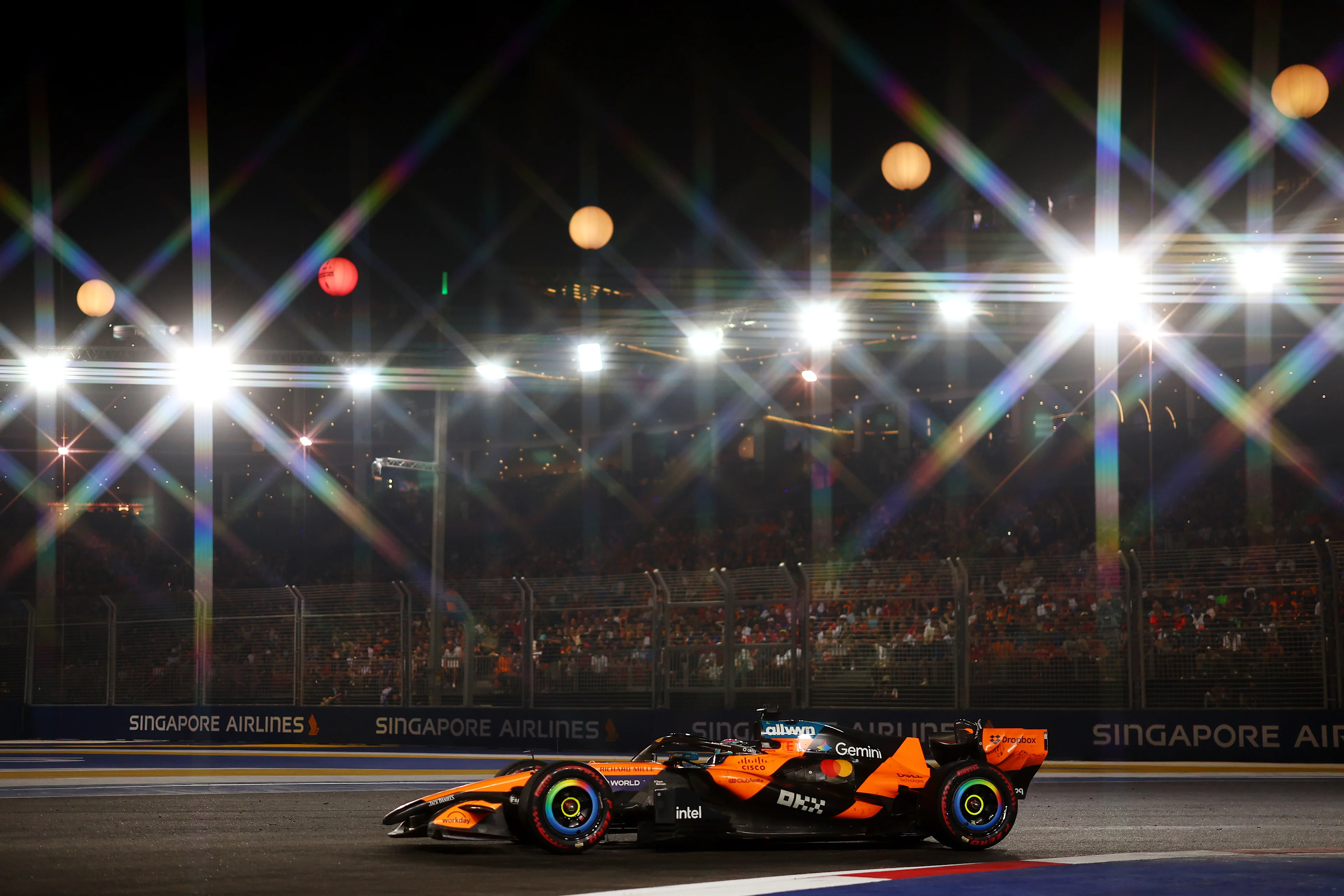 Oscar Piastri on track in the MCL40 at the Singapore Grand Prix