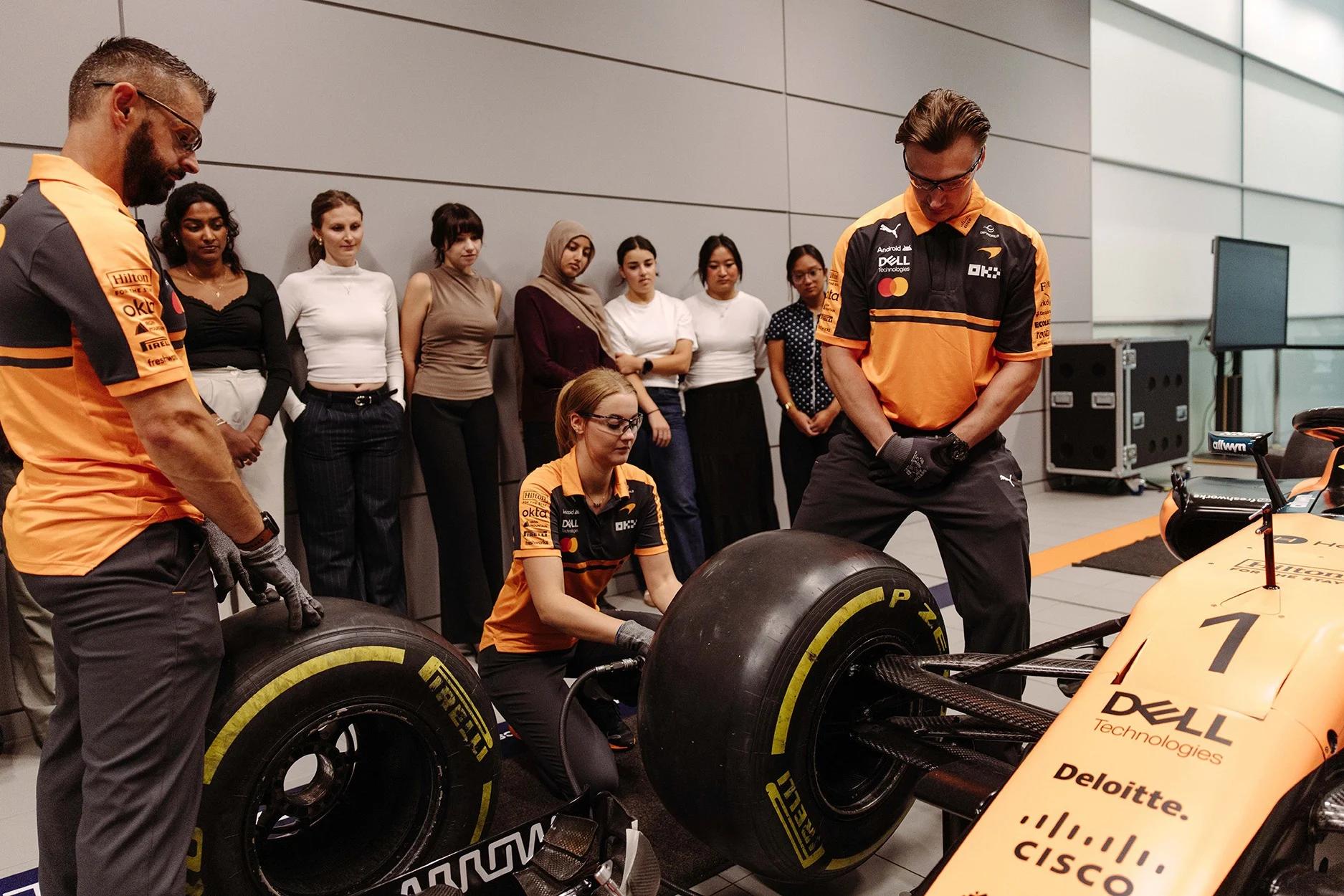 McLaren’s NEXT programme doing the pitstop challenge at the McLaren Technology Centre