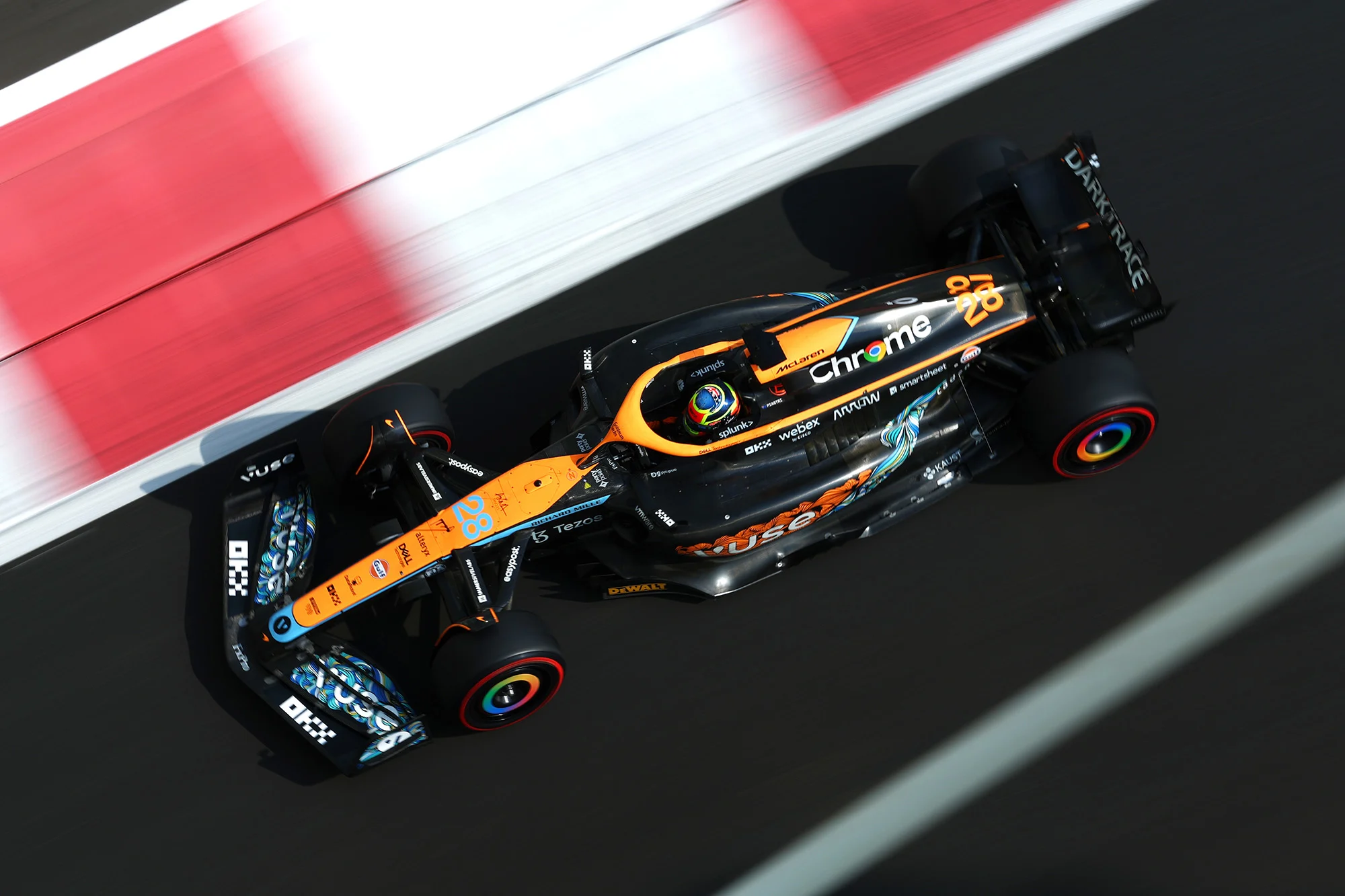 Oscar Piastri driving the McLaren MCL36 on track during Formula 1 testing at Yas Marina Circuit 2022 
