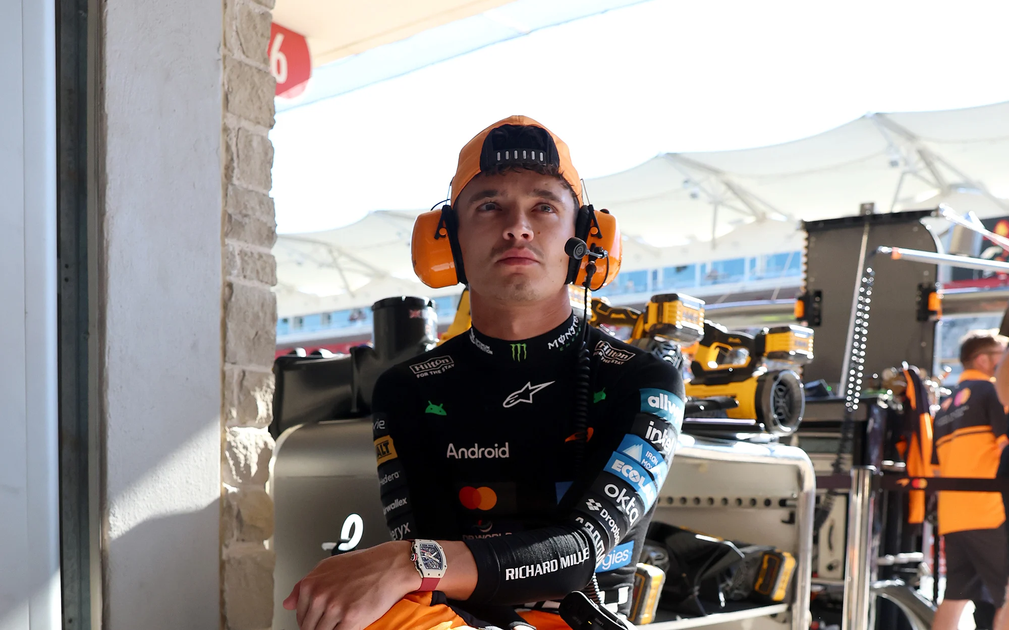 Lando Norris in the garage during practice ahead of the F1 Grand Prix of United States at Circuit of The Americas