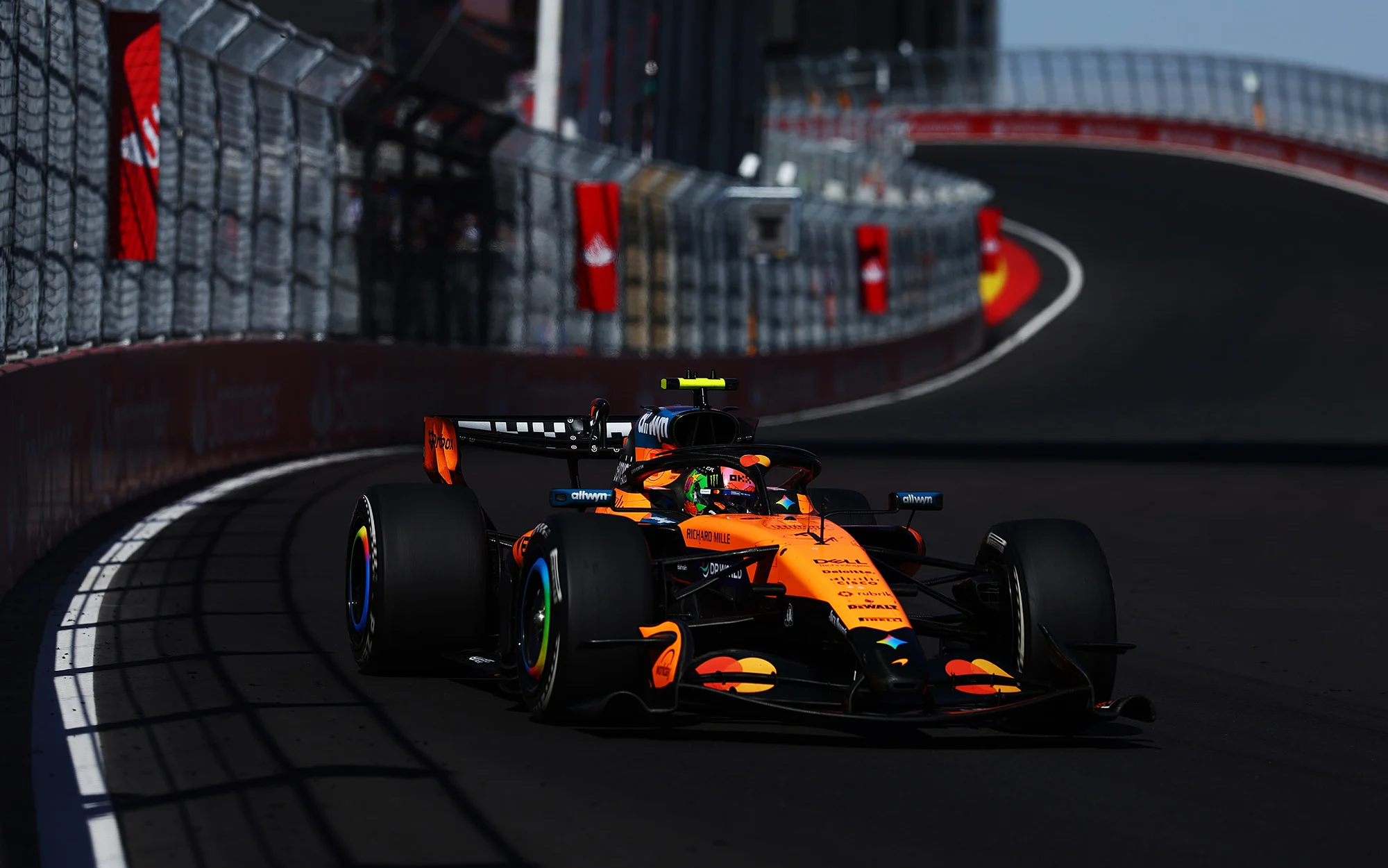 Lando Norris on track in the MCL40 at the Madring, Spain