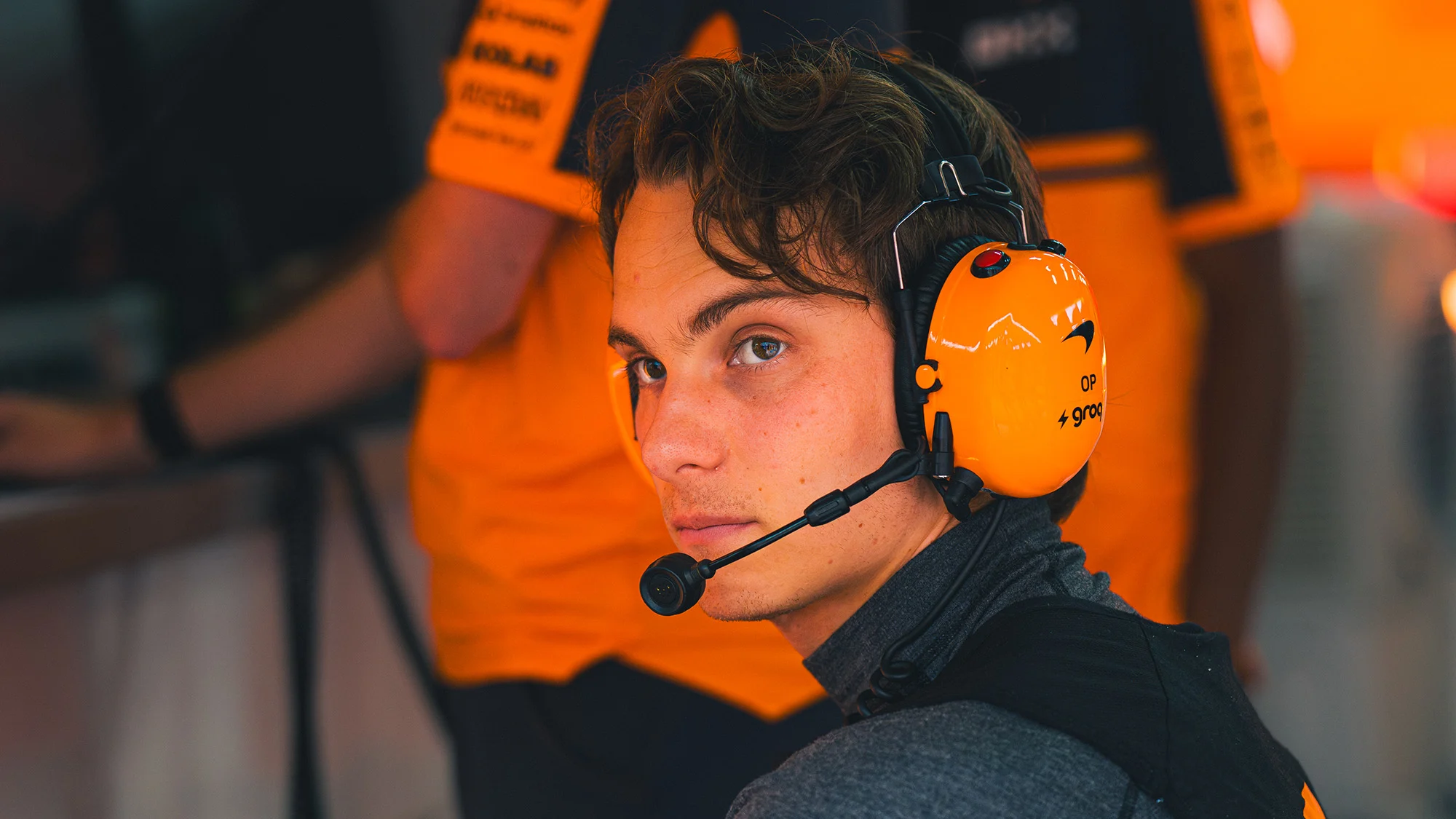 Oscar Piastri in the garage during the Bahrain Grand Prix