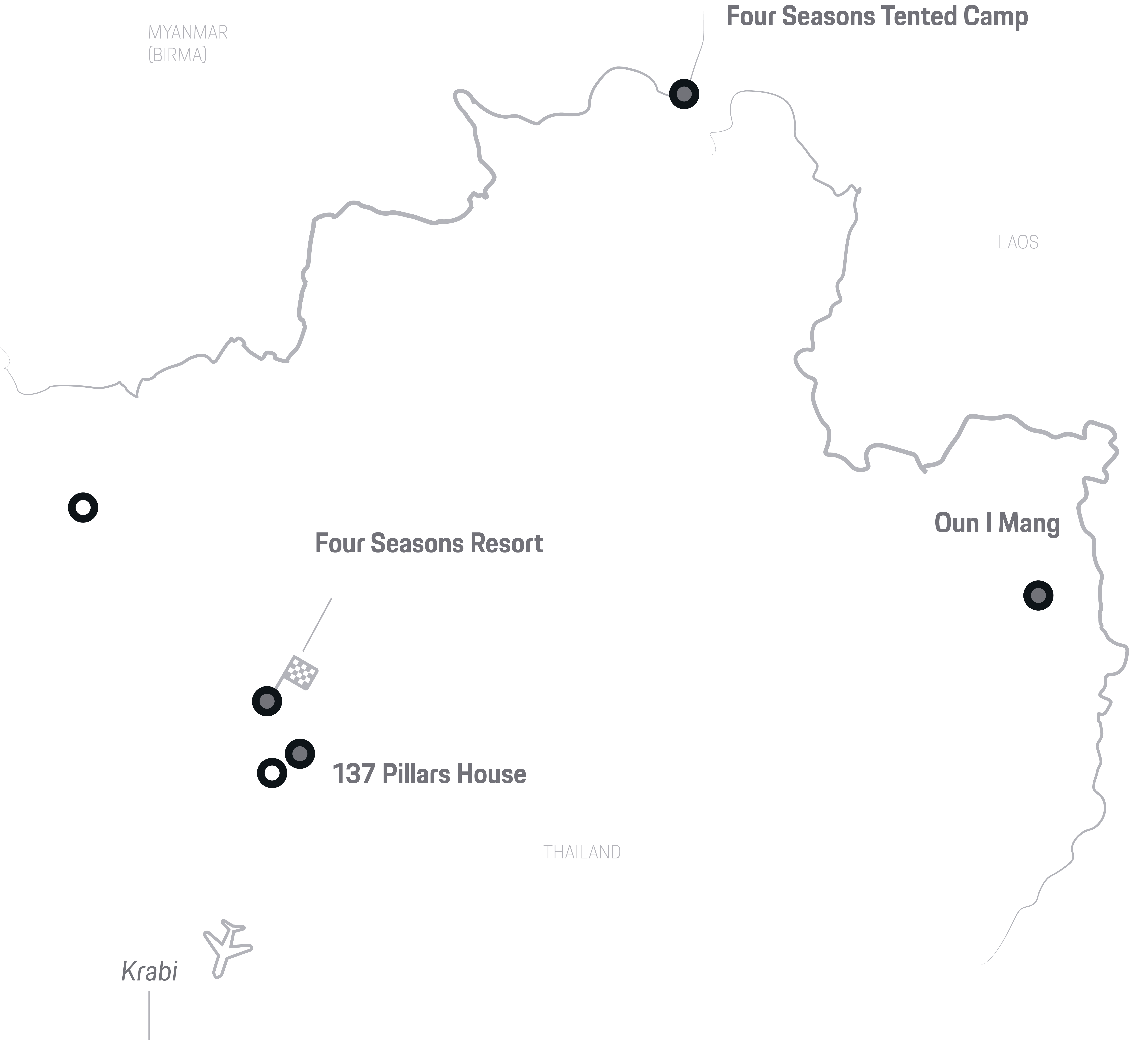 Karte Nordthailands: Chiang Mai, Pai, Bo Kluea, Goldenes Dreieck, Resorts.