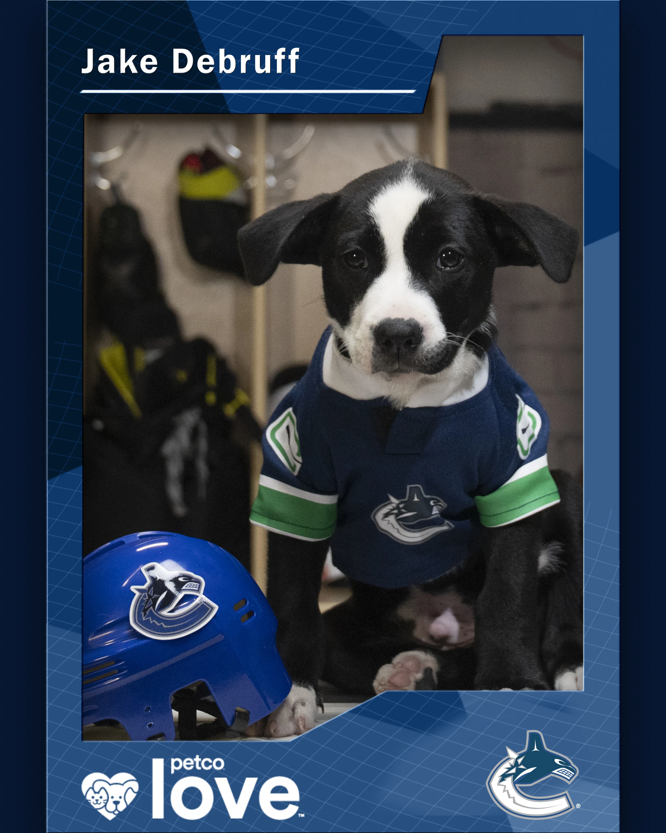 Stanley Pup Handshake aka Jake Debruff for Vancouver Canucks player card front