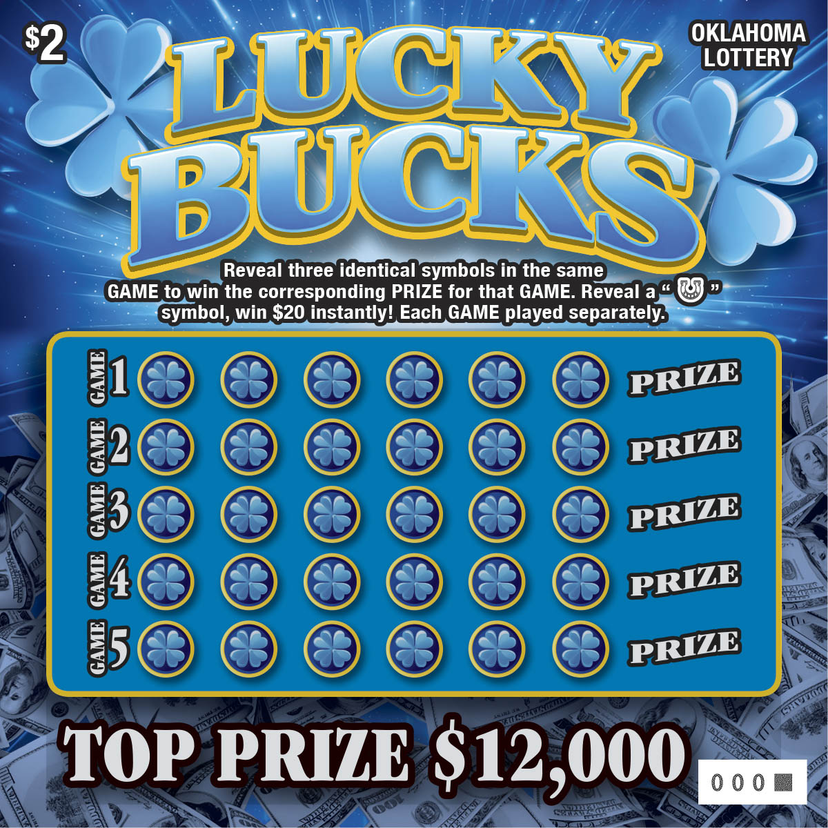 Lucky Bucks Oklahoma scratch-off ticket