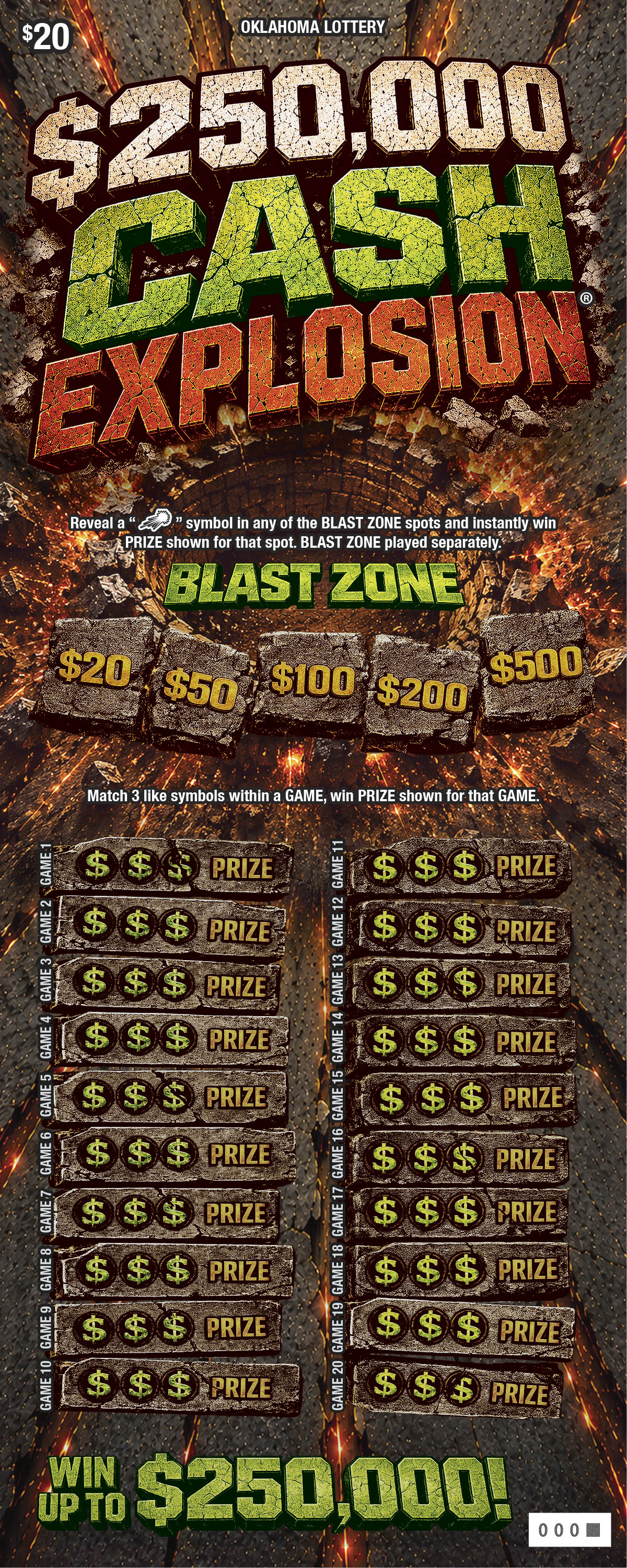 $$250,000 Cash Explosion Oklahoma scratch-off ticket