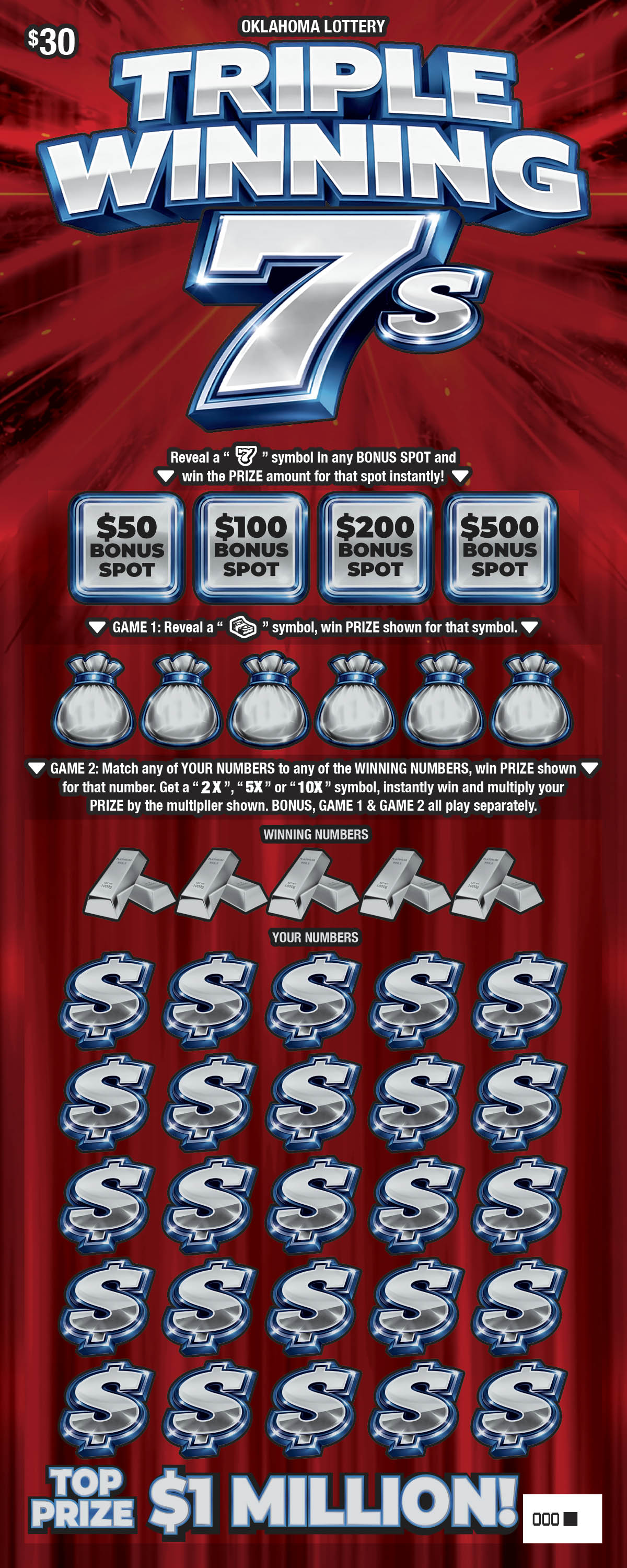 Triple Winning 7s Oklahoma scratch-off ticket