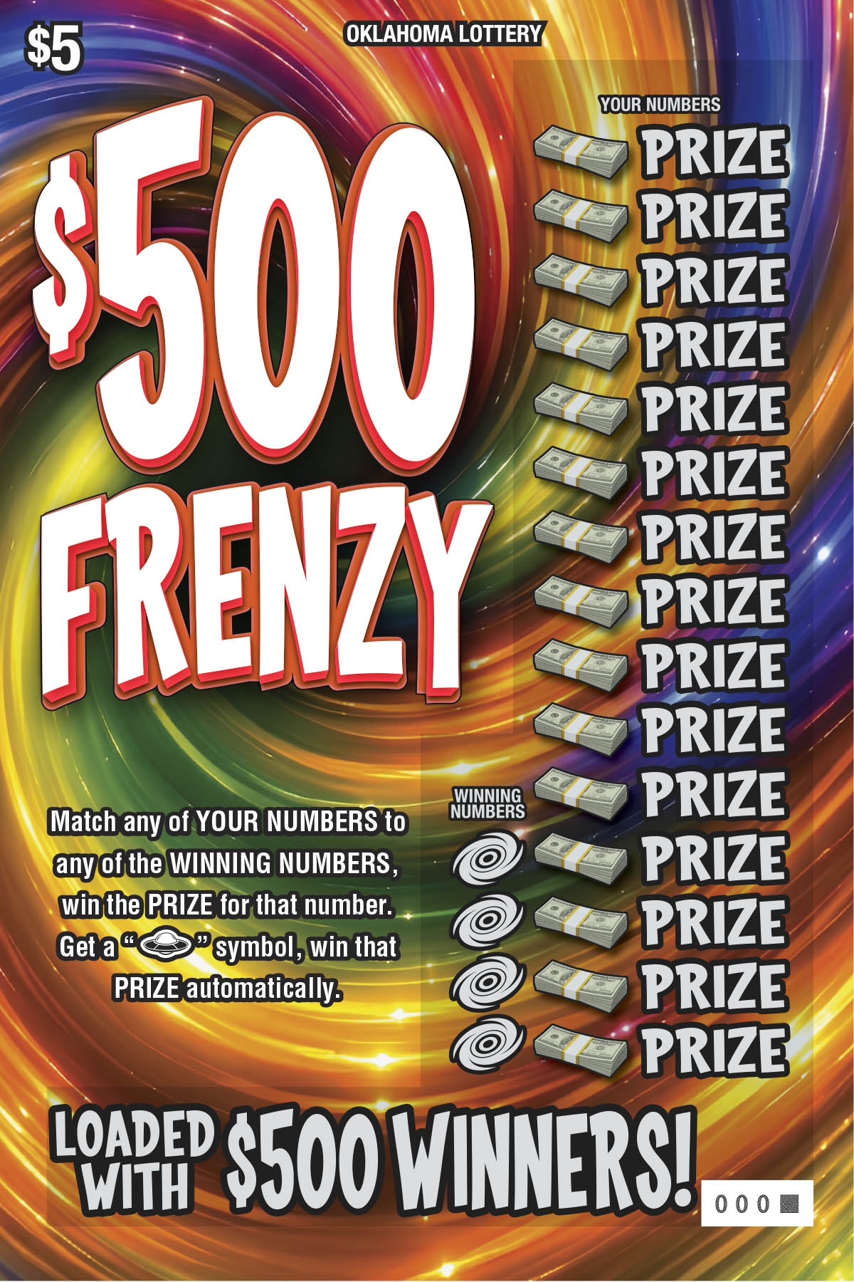 $$500 Frenzy Oklahoma scratch-off ticket