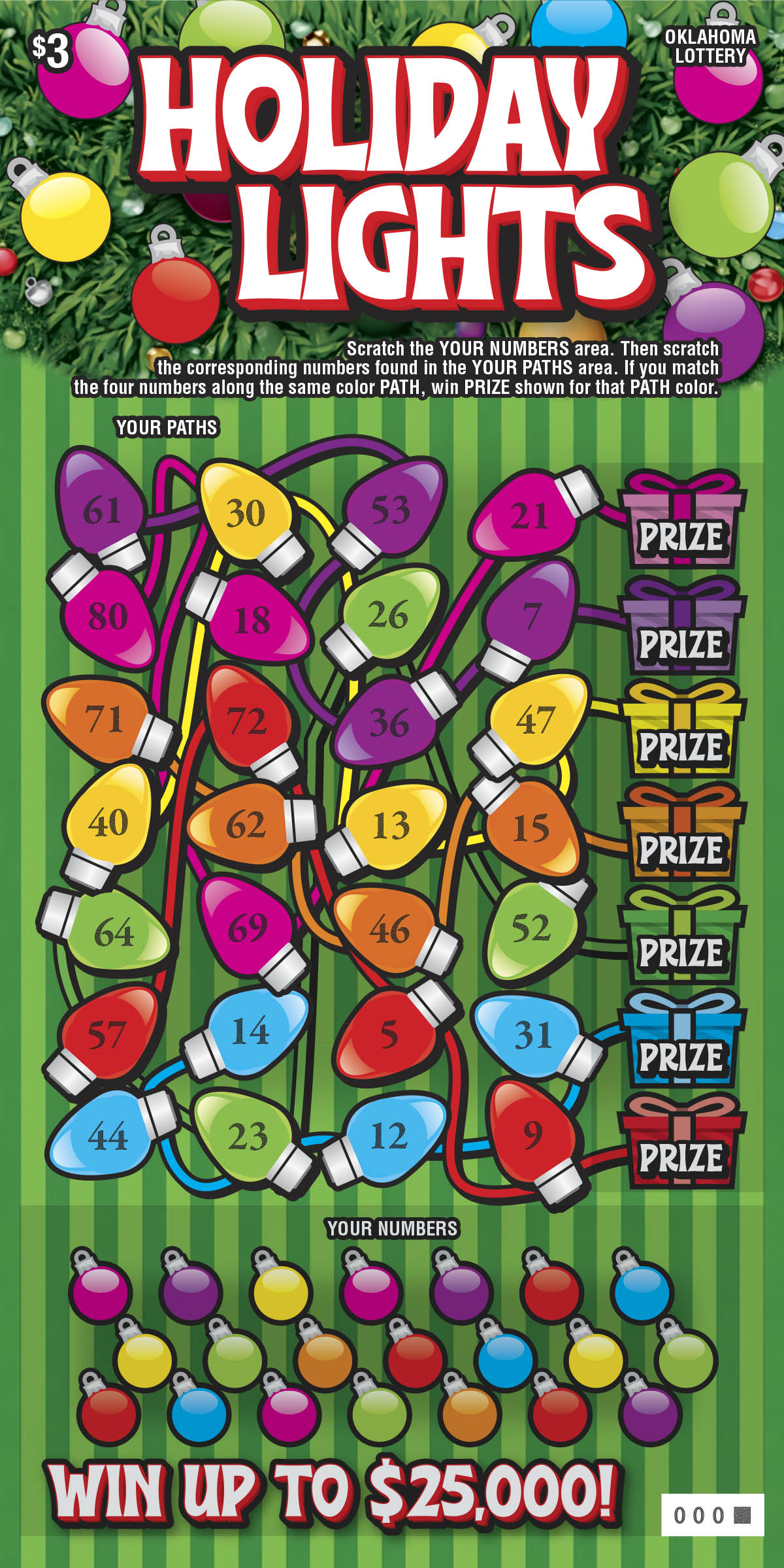 Holiday Lights Oklahoma scratch-off ticket