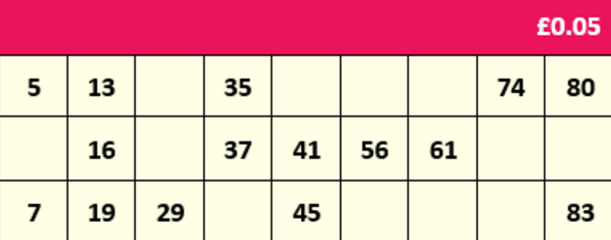 90 ball bingo card