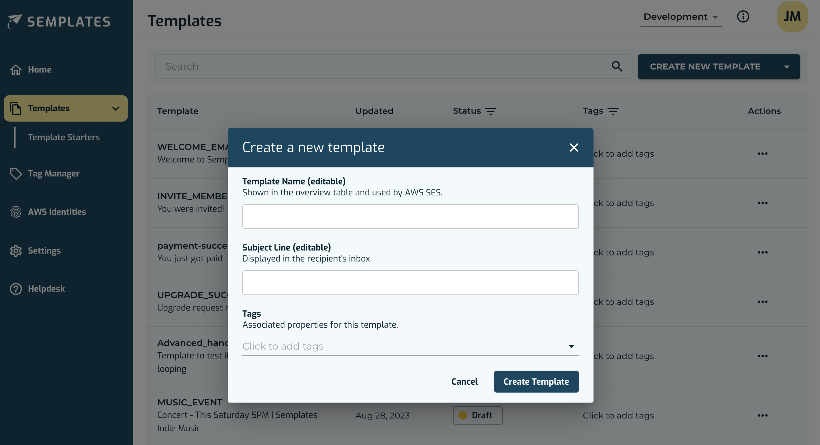 Create a new Template within your Semplates Account