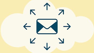 This image shows a stylized graphic of an envelope surrounded by arrows. It is intended to visualize the sending of bulk emails.