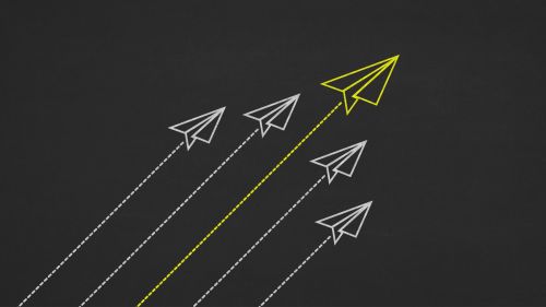 This image shows the drawing of five ascending paper planes. It is intended to illustrate the article "Mastering Email Delivery with Nodemailer and AWS SES". 