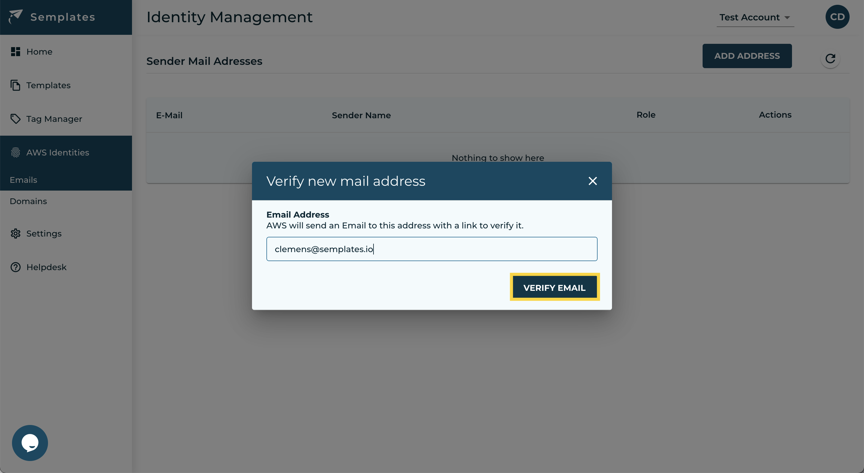 Screenshot of the verification mail that highlights the activation link.