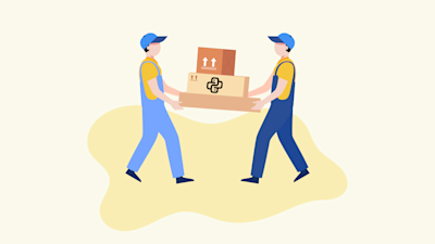 This image shows a graphic of two men carrying a package with a Python logo. It is used to illustrate the article "Mastering AWS SES: A Python Guide to Templated Emails with Attachments".