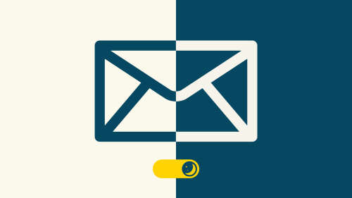 This image shows a stylized email, half of which is displayed in dark mode. It is intended to illustrate the article "Optimizing Email Templates for Dark Mode: Enhancing User Experience with Semplates". 
