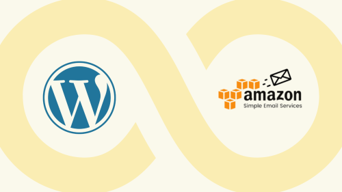 This image shows an infinity sign to which the logos of AWS SES and Wordpress are connected. It is used to illustrate the article "How to Send WordPress Emails Using Amazon SES and Semplates".
