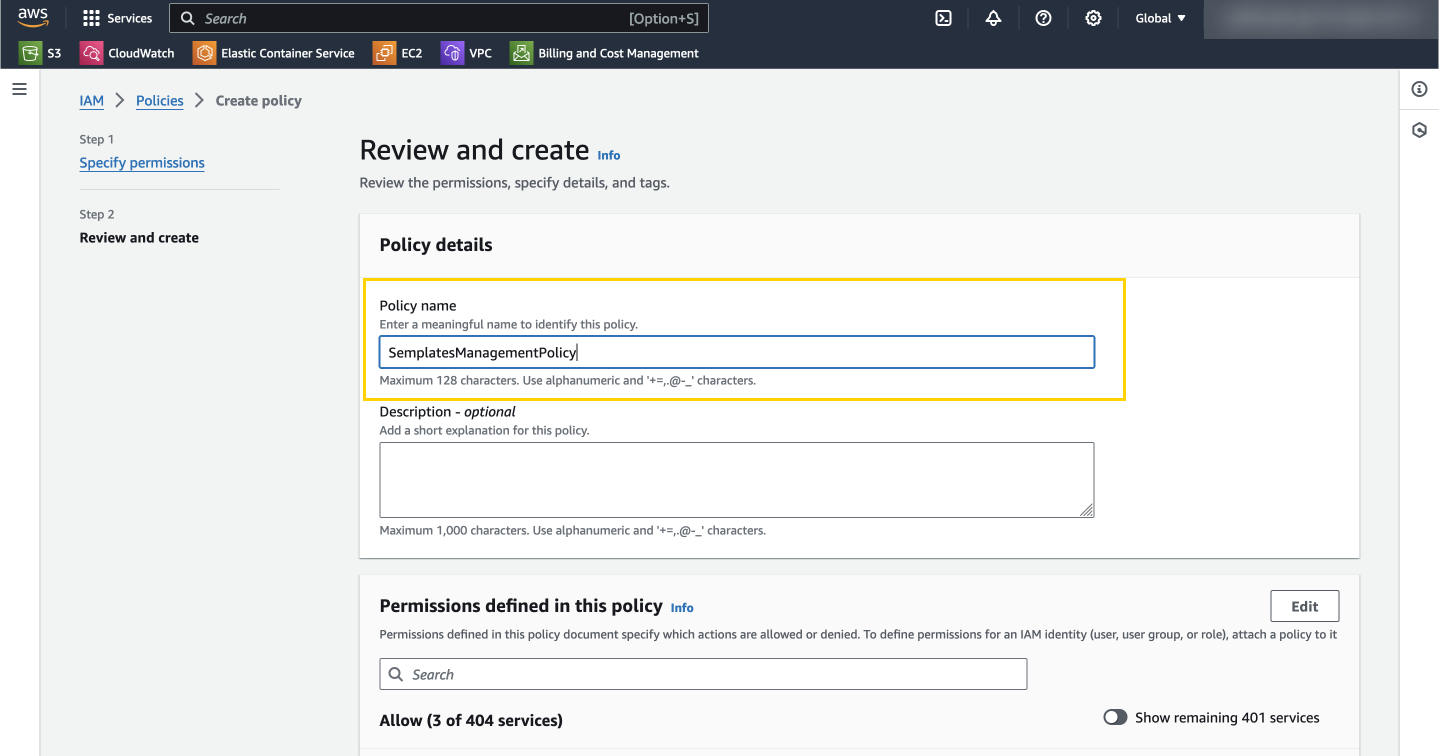 Creating a permission policy in AWS IAM