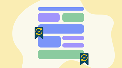 This image shows a stylized email template that uses several reusable content blocks.