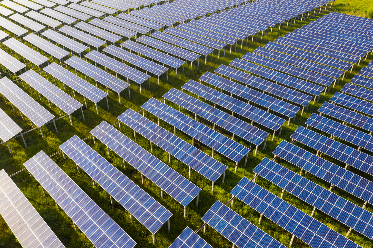 Solar panels in a community solar farm