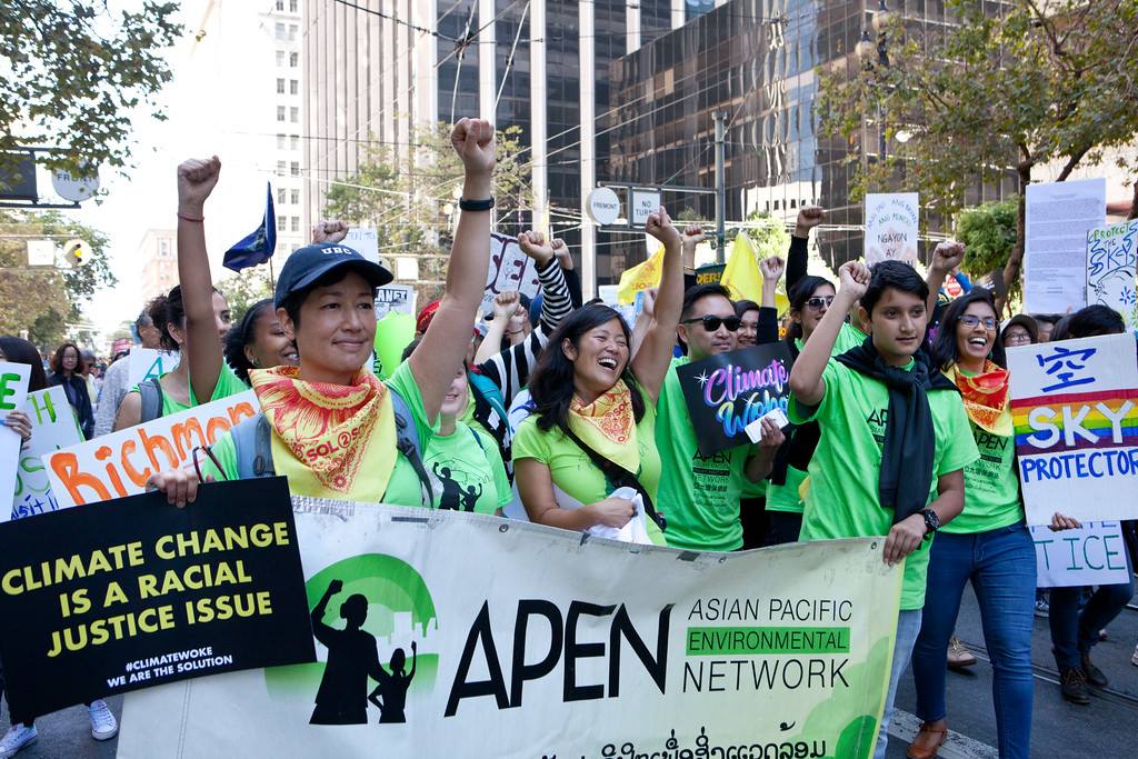 Miya Yoshitani and Asian Pacific Environmental Network marching for climate justice in San Francisco, CA.