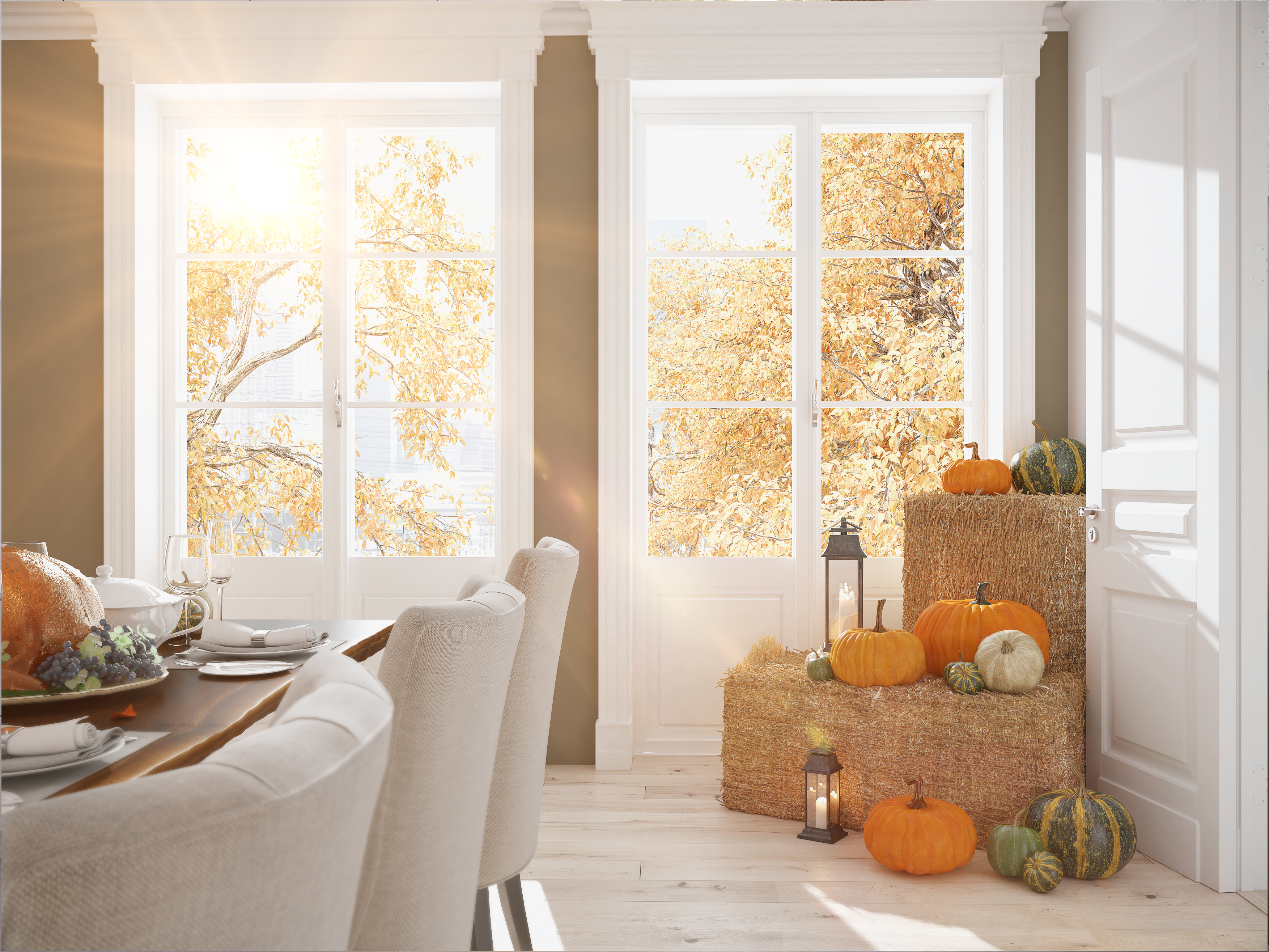 A home decorated for fall.
