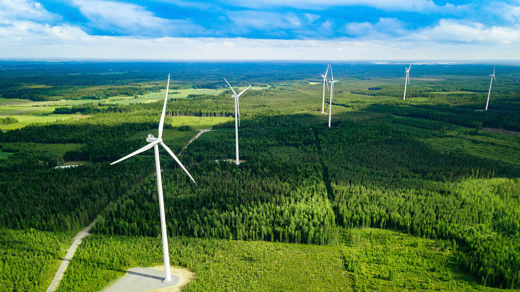 Wind turbines in a wind farm