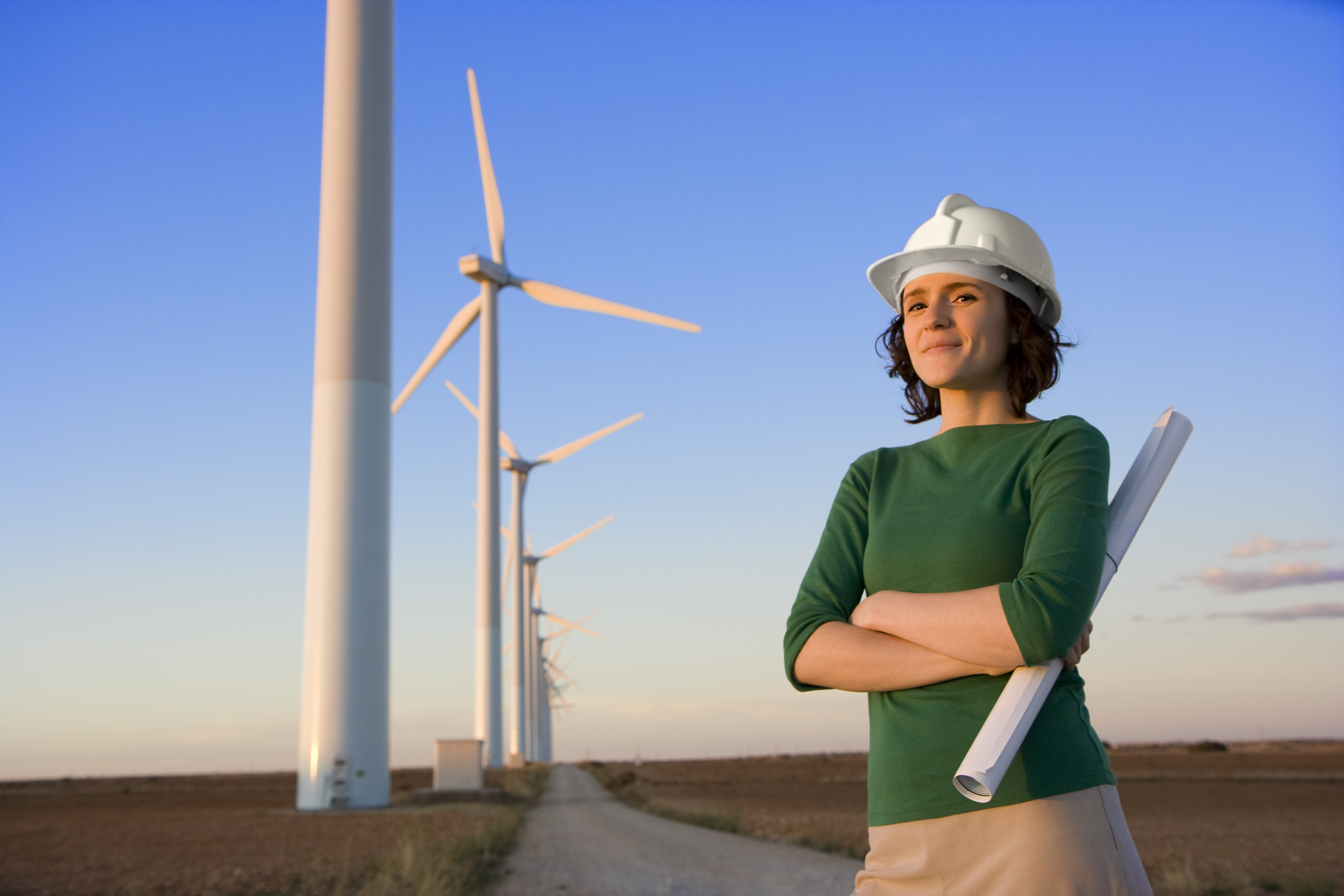 Woman with wind turbines